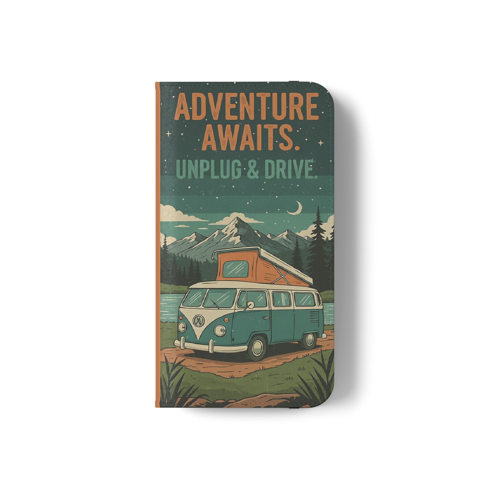 Flip Phone Case — "Adventure Awaits Unplug & Drive" Wallet Case