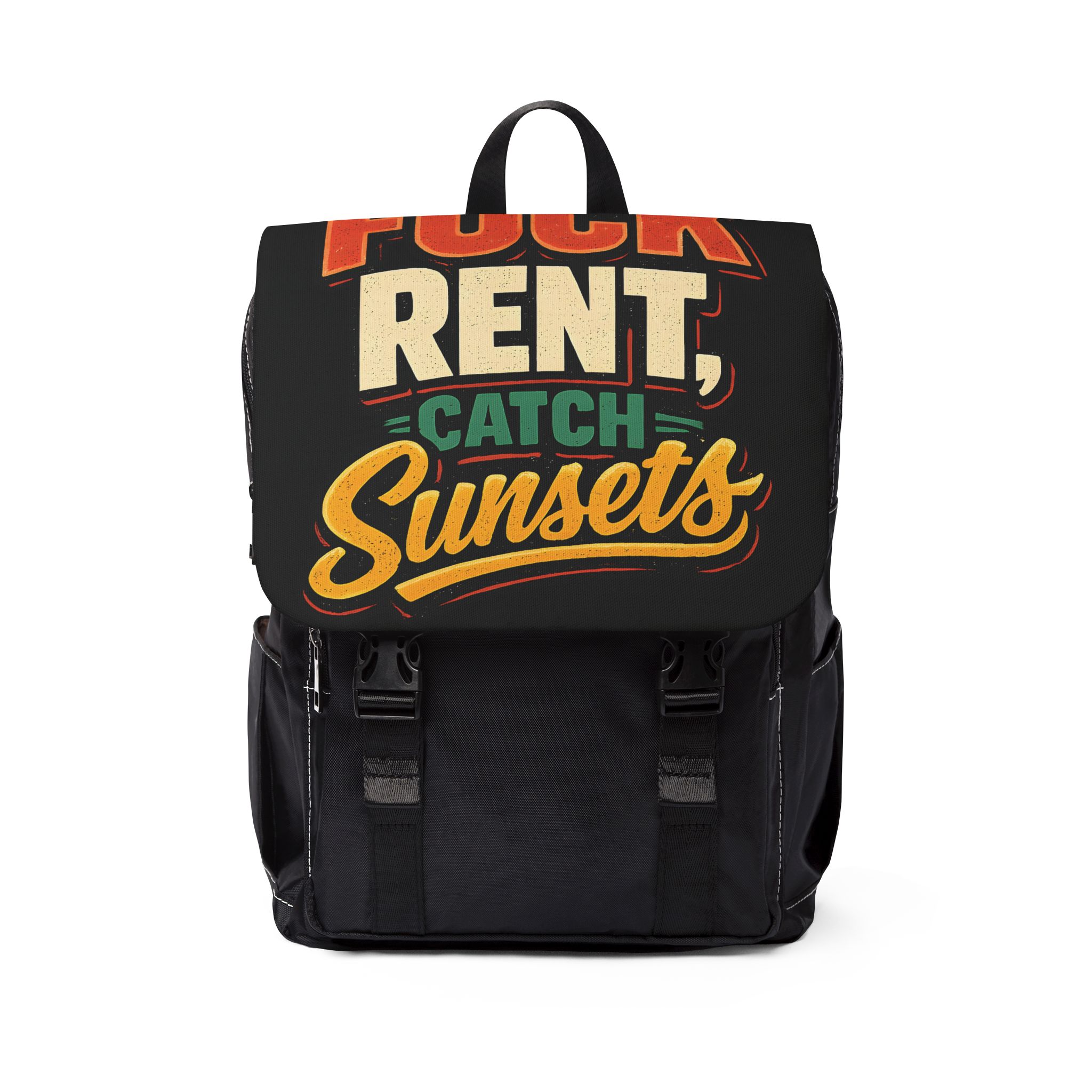 11602587194803441061_2048.jpeg Unisex Casual Shoulder Backpack — "Fuck Rent Catch Sunsets" Design F**K-Line