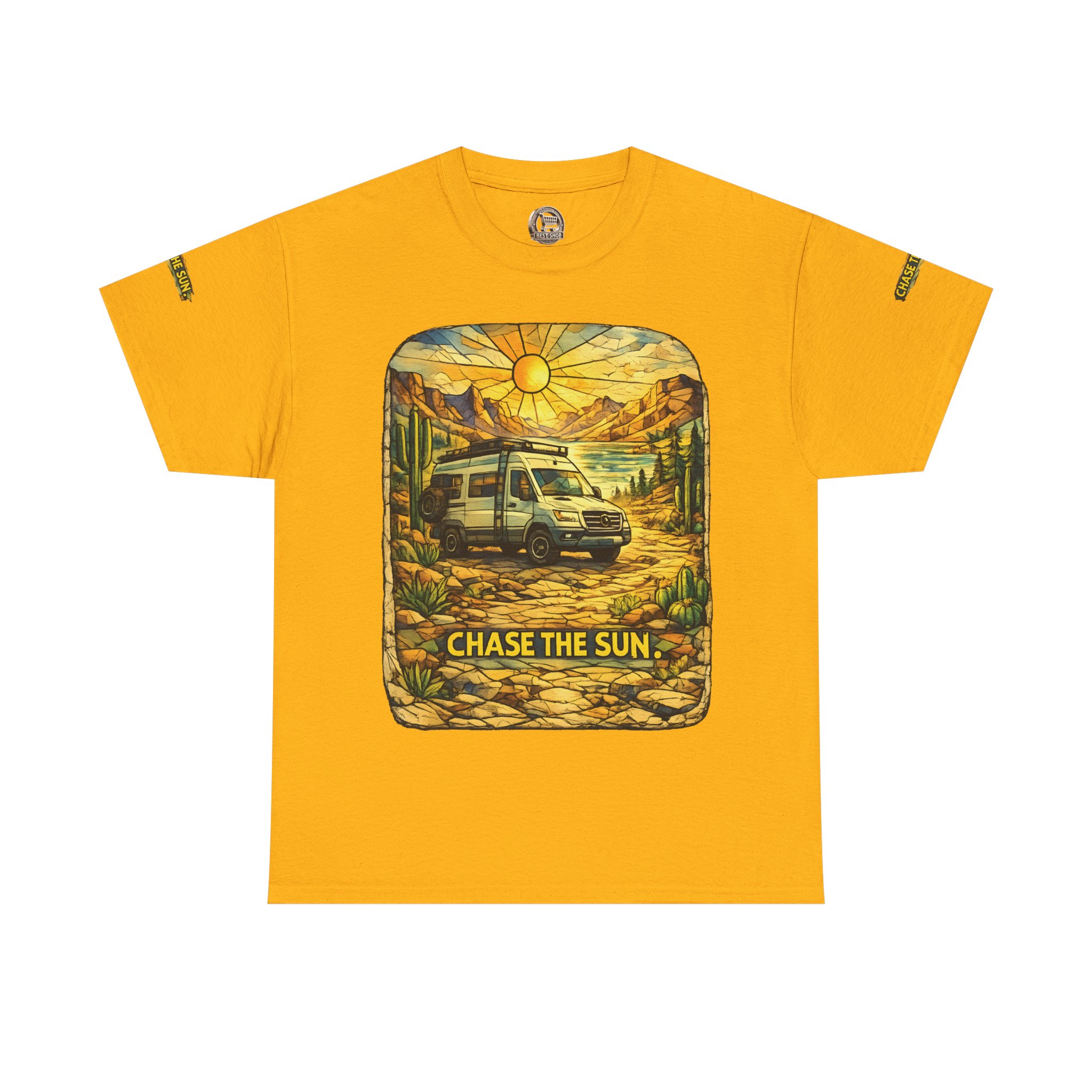 Unisex Heavy Cotton Tee — "Chase The Sun" Design Cubic-Line
