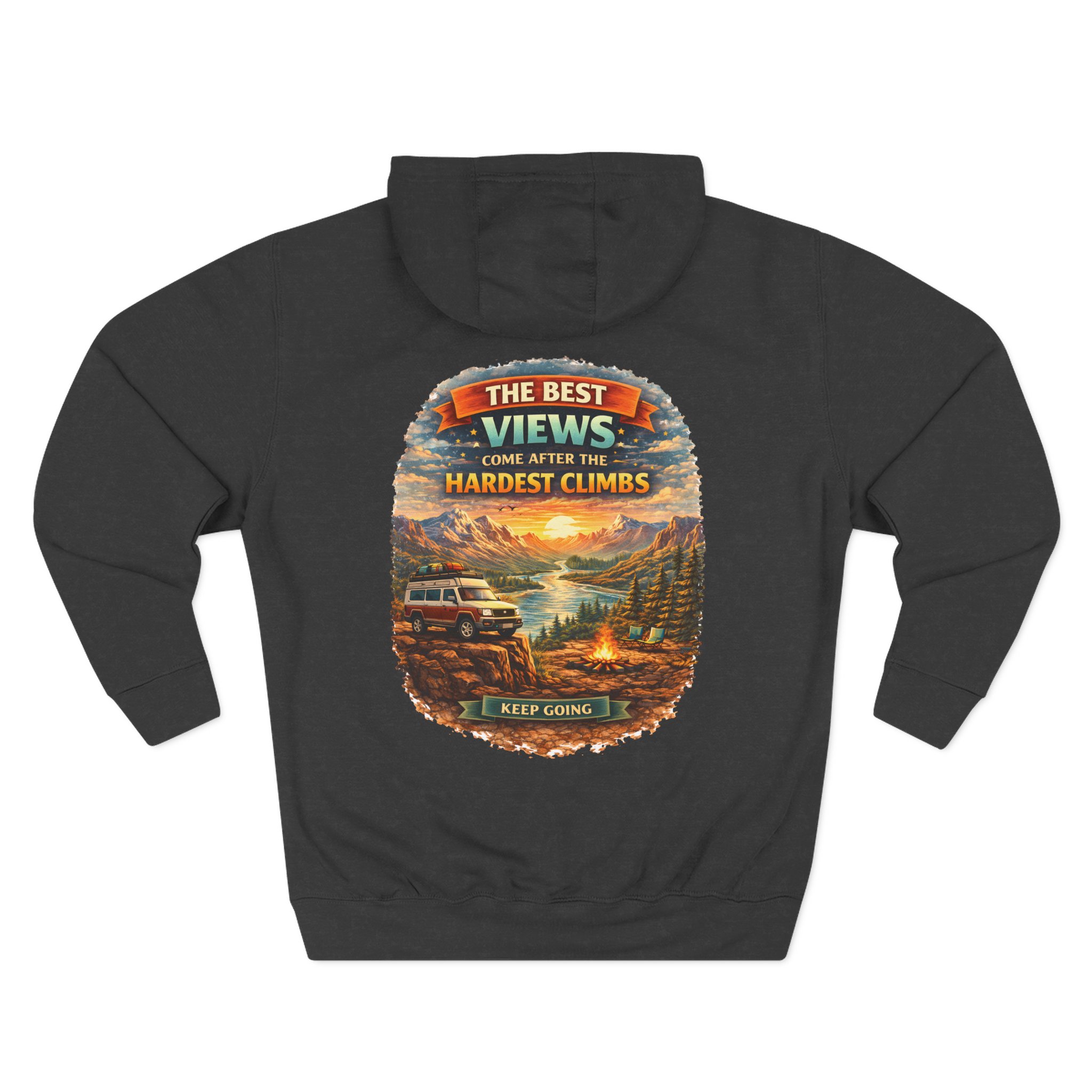 Three-Panel Fleece Hoodie - "The Best Views" Design Scenic-Line