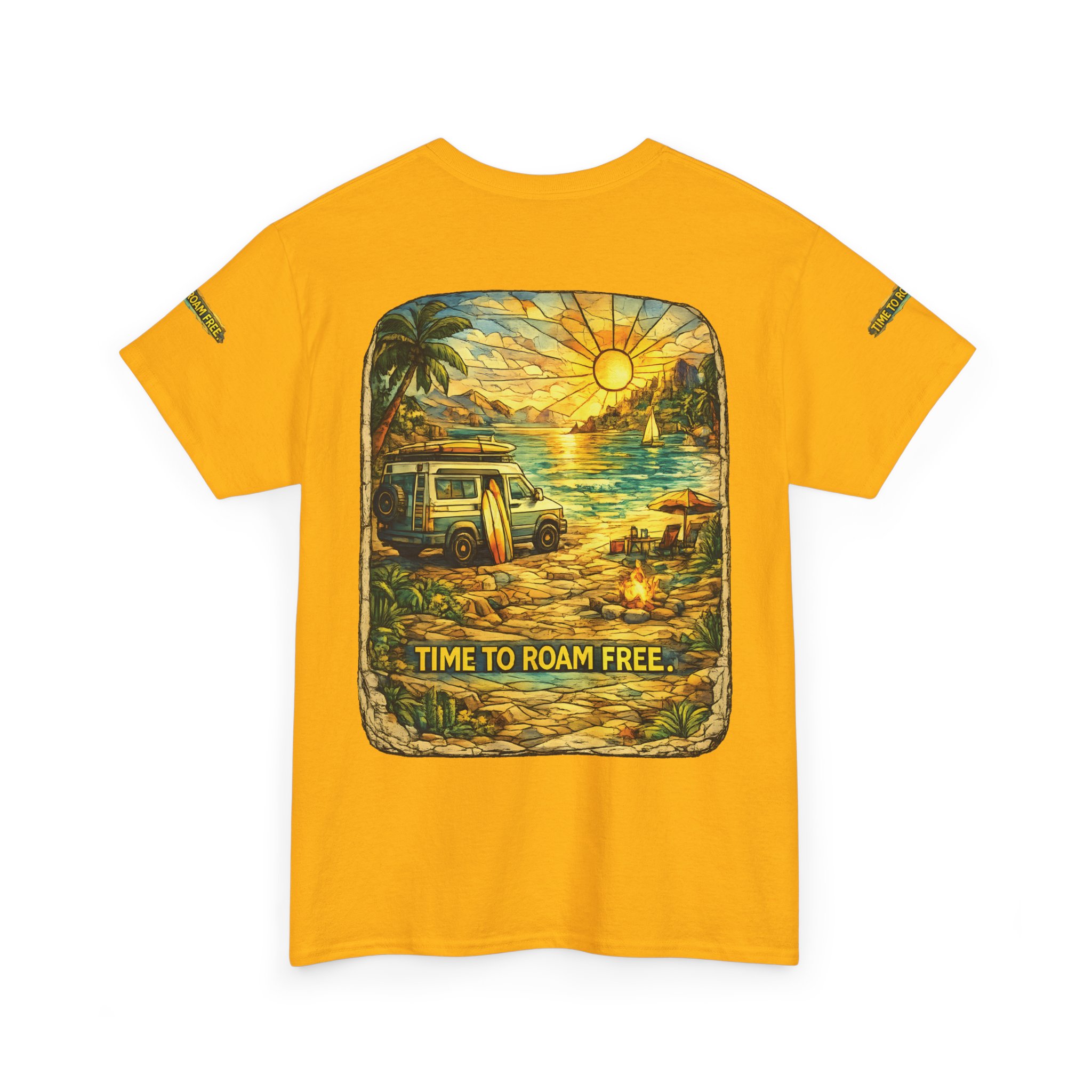 Unisex Heavy Cotton Tee — "Time To Roam Free" Design Cubic-Line