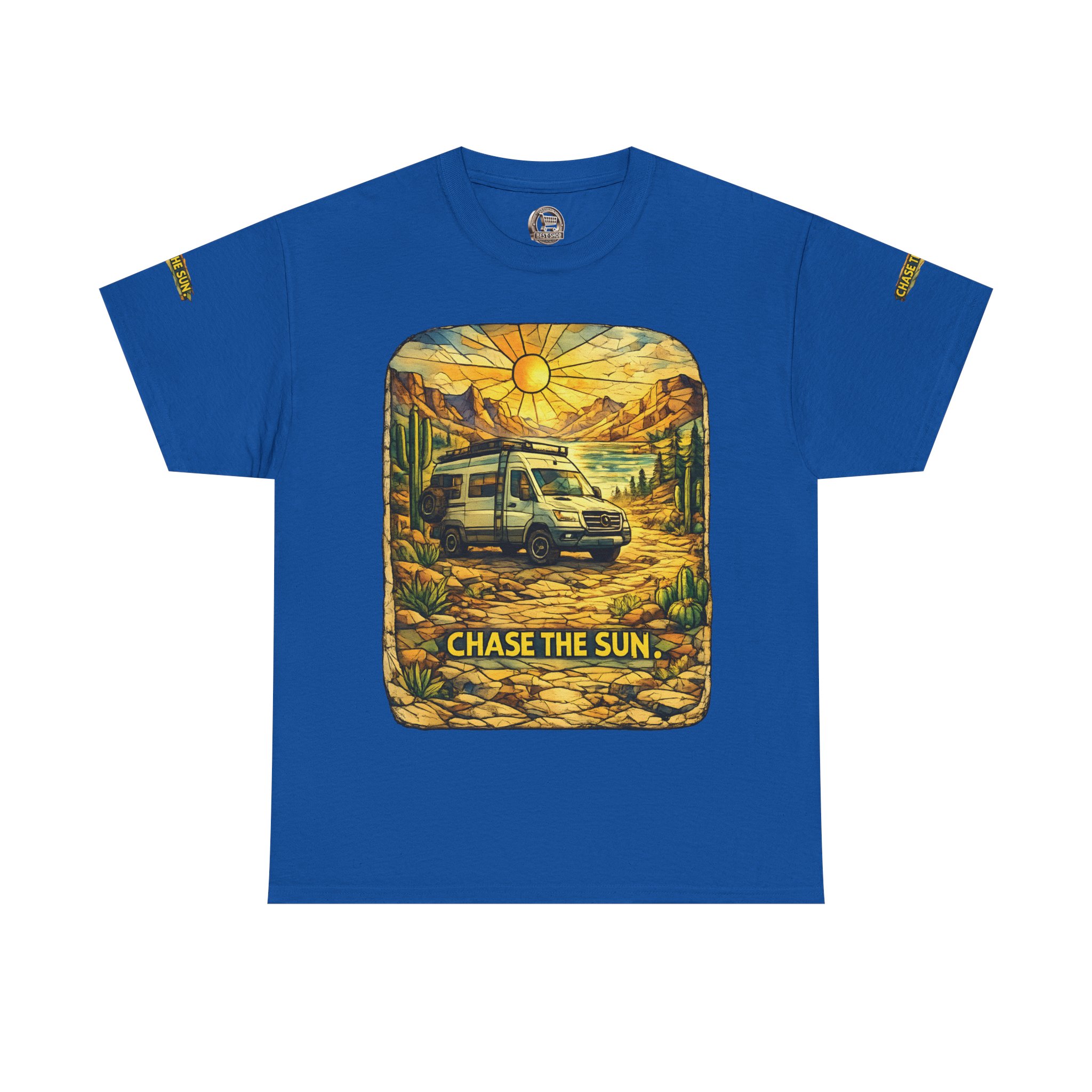 Unisex Heavy Cotton Tee — "Chase The Sun" Design Cubic-Line