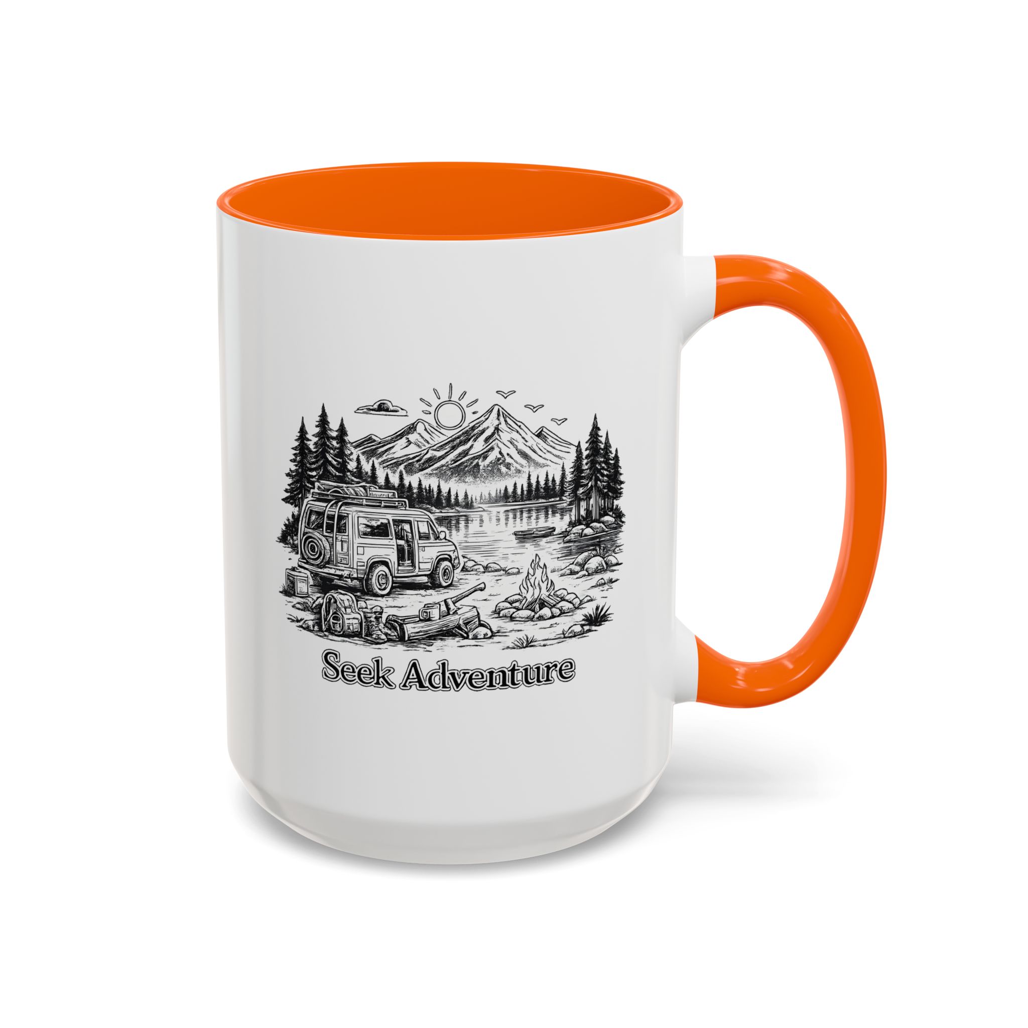 Accent Coffee Mug (11, 15oz) — "Seek Adventure" Design Minimal-Line