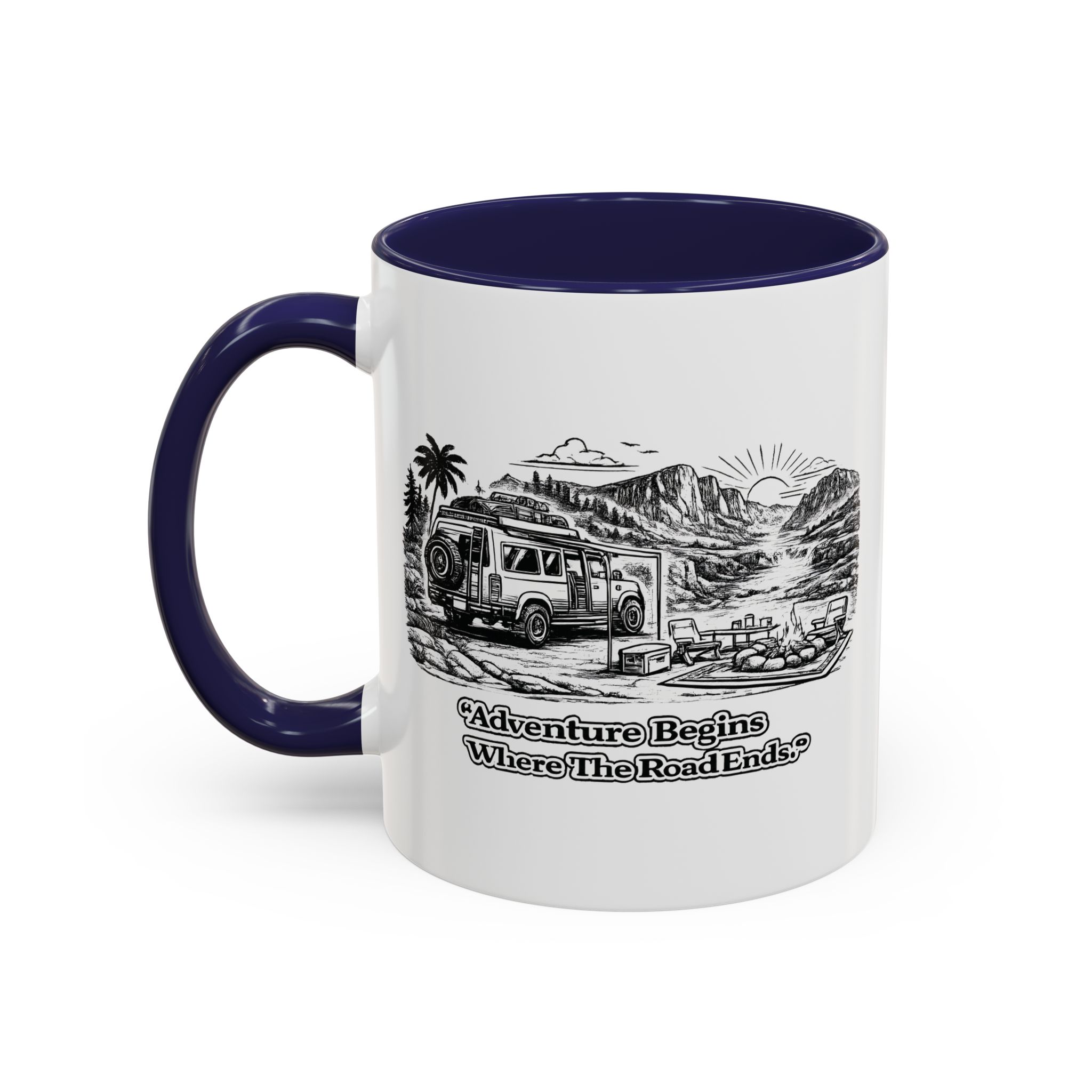 11613176749738795330_2048.jpeg Accent Coffee Mug (11, 15oz) — "Adventure Begins Where The Road Ends" Design Minimal-Line