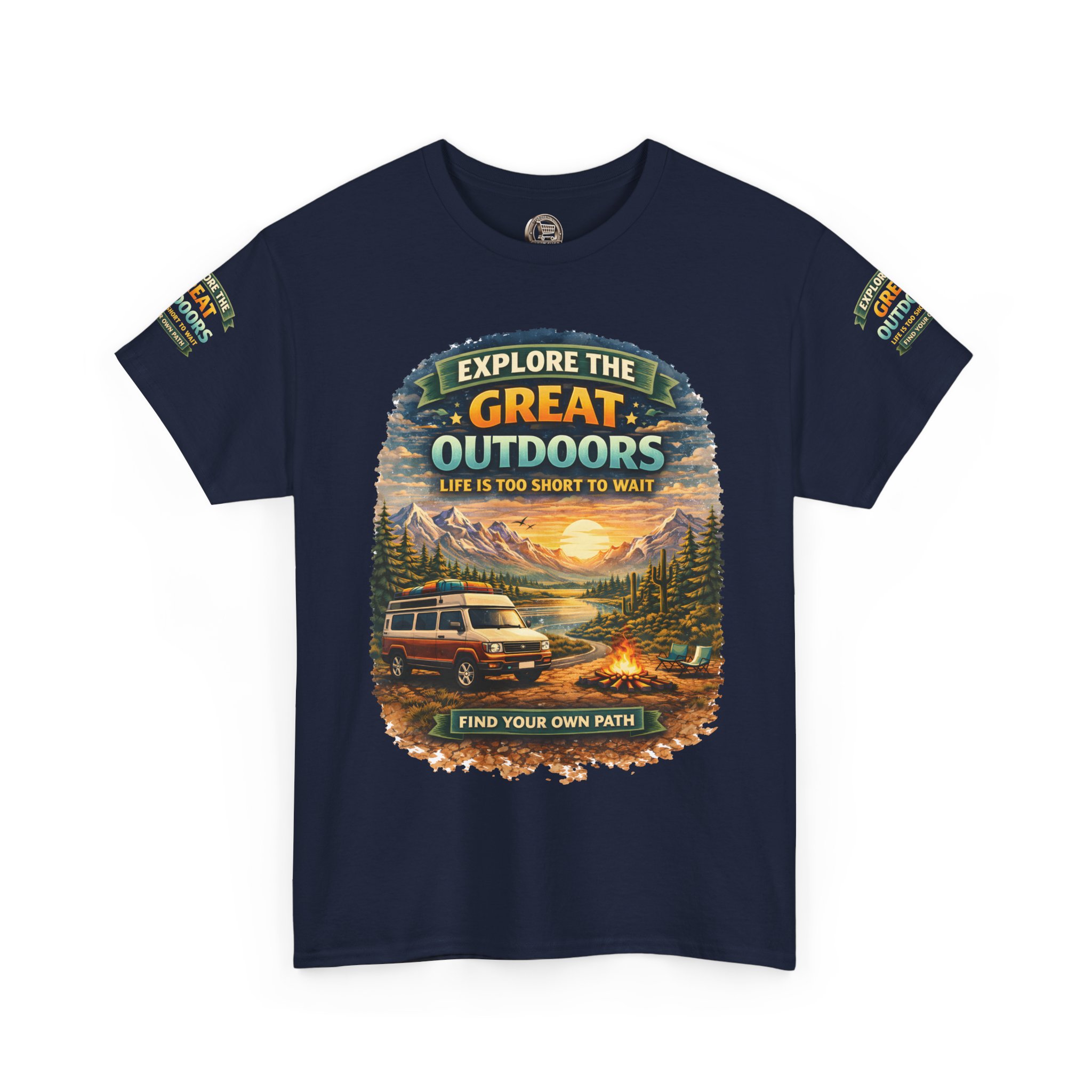 Unisex Heavy Cotton Tee — "Explore The Great Outdoors" Design Scenic-Line