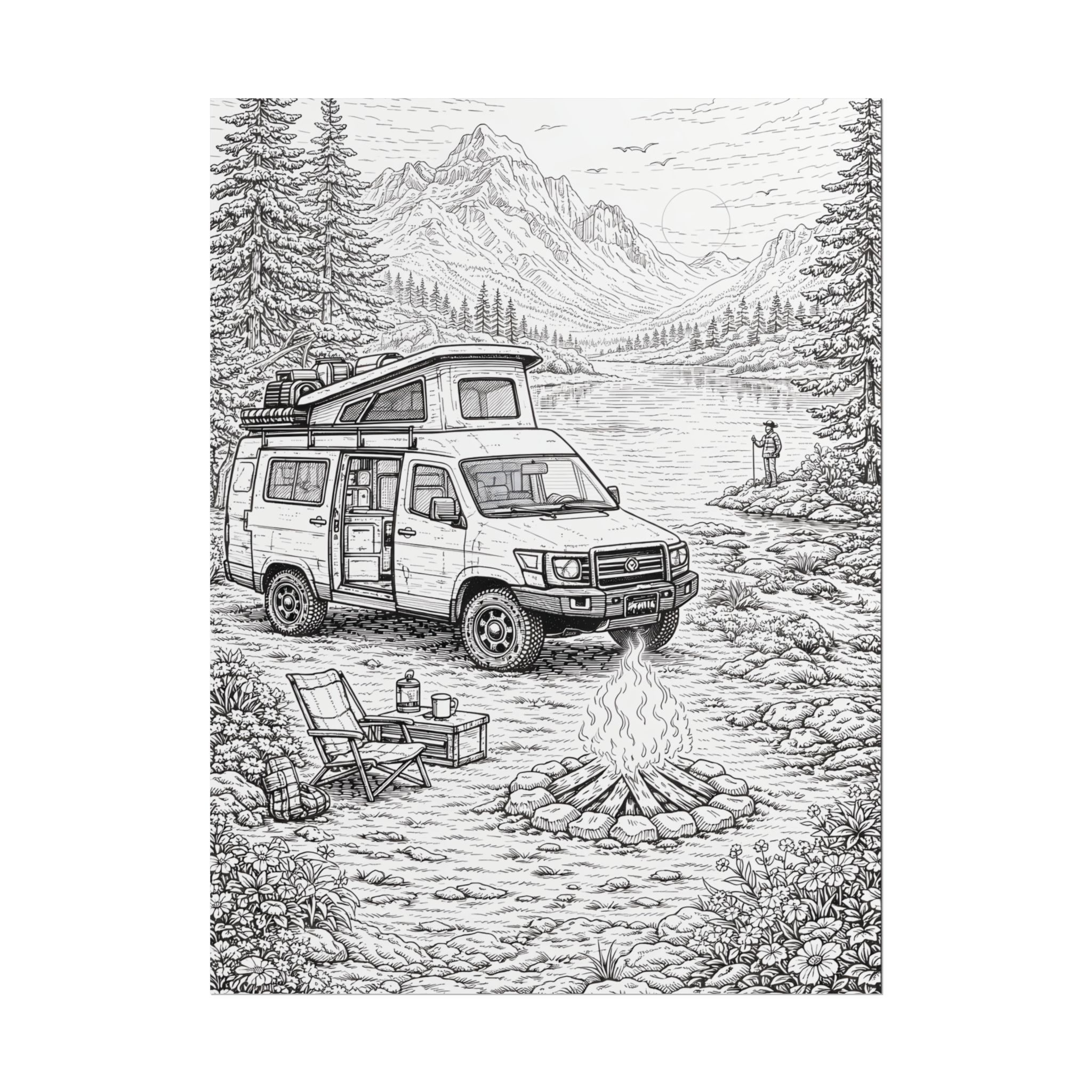 Campervan Poster — Vintage RV Camping Landscape Wall Art