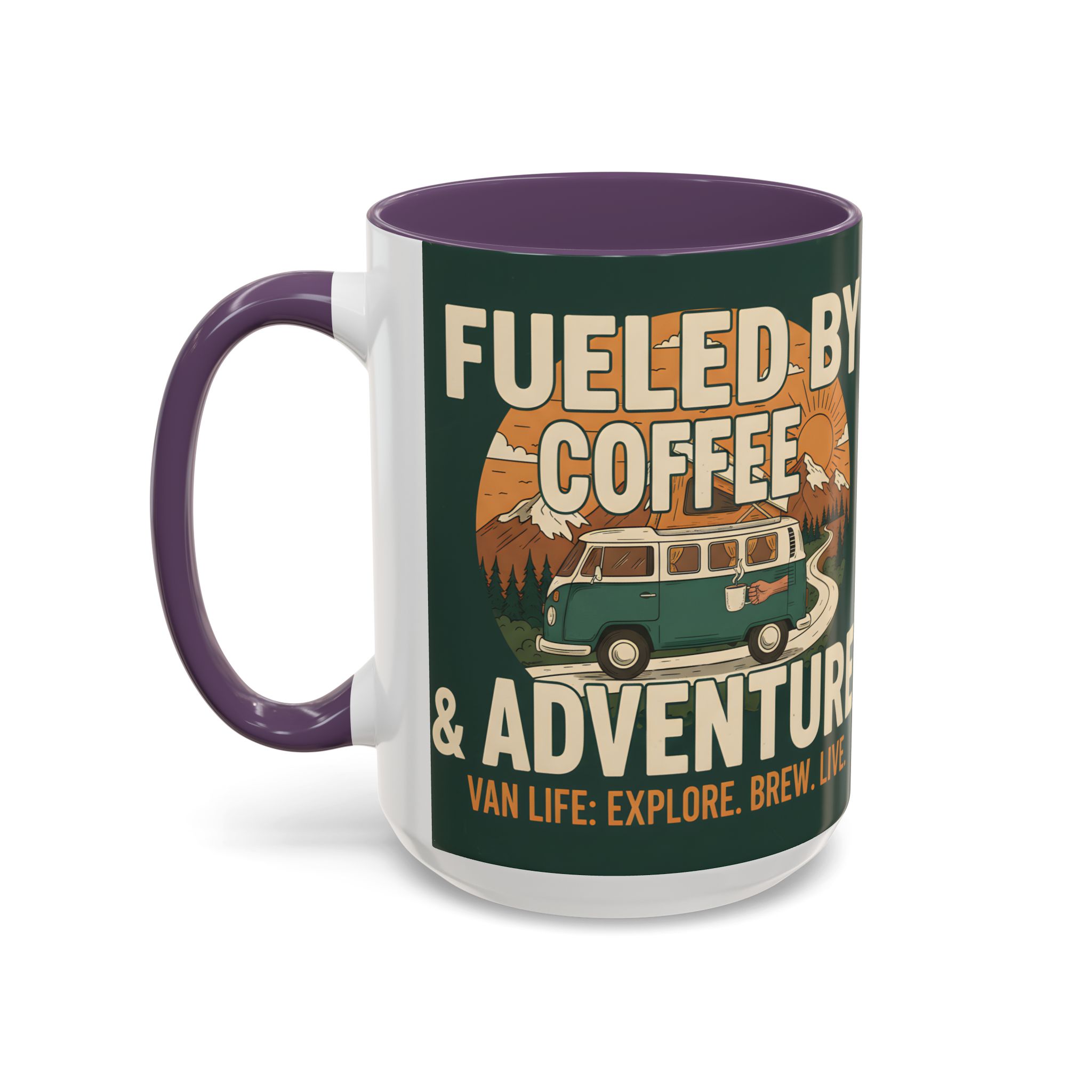 Accent Coffee Mug (11, 15oz) — "Fueled by Coffee & Adventure"