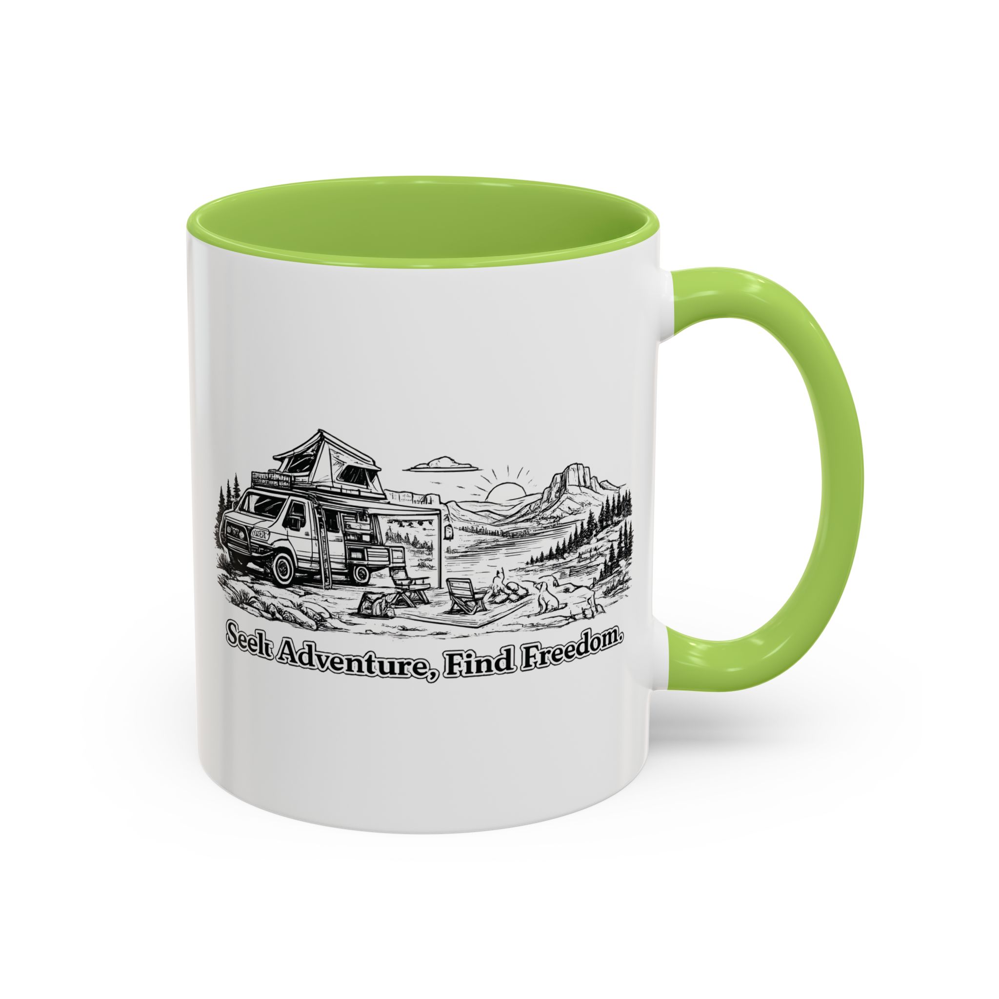 Accent Coffee Mug (11, 15oz) — "Seek Adventure, Find Freedom" Design Minimal-Line