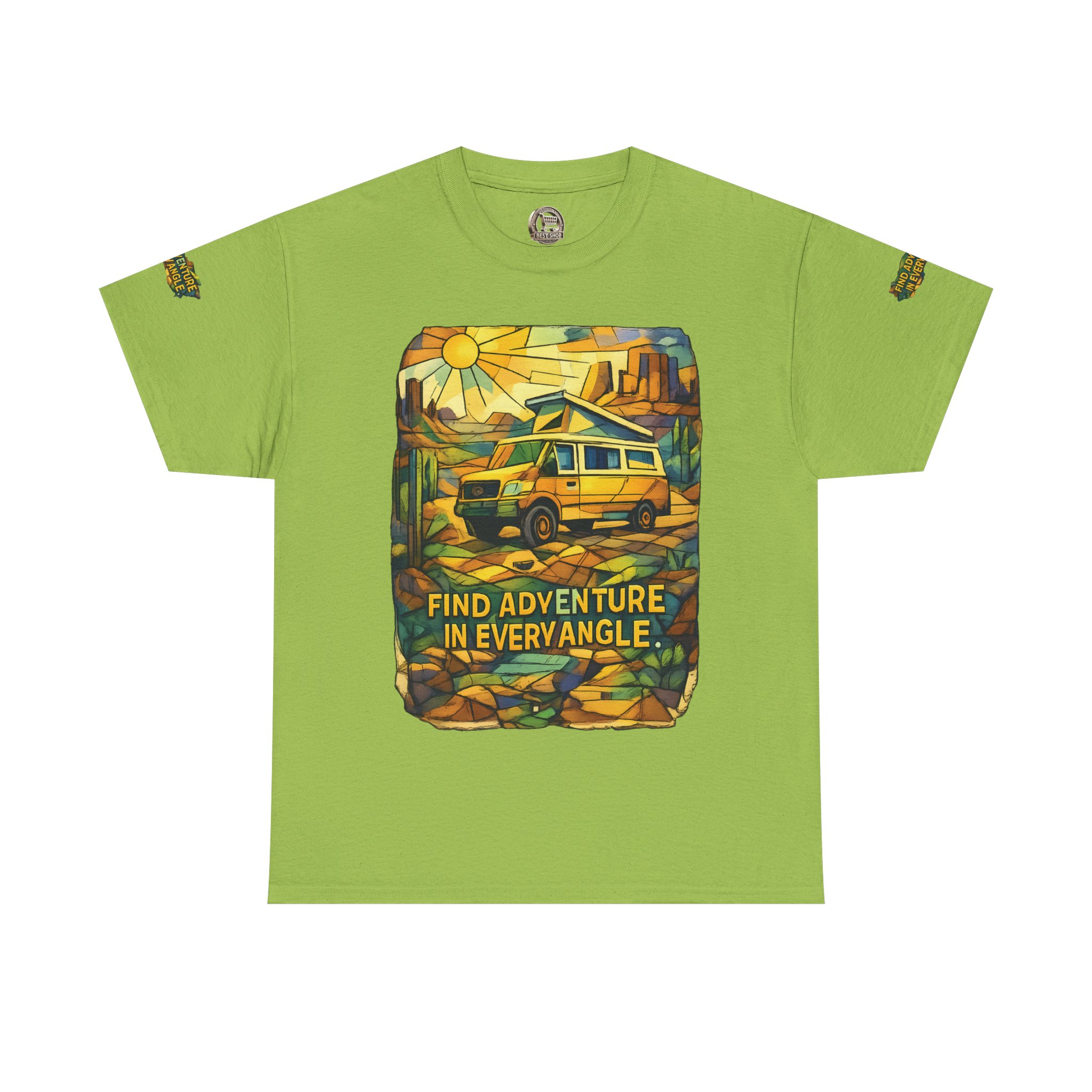 Unisex Heavy Cotton Tee — "Find Adventure In Every Corner" Design Cubic-Line