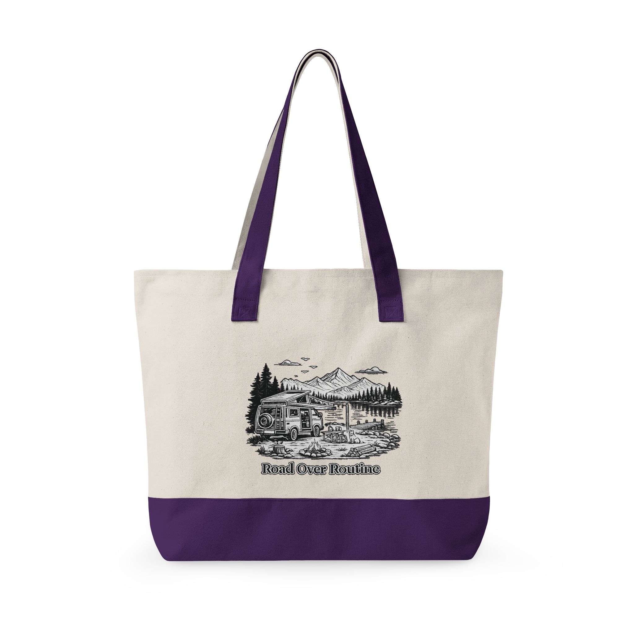 Zippered Canvas Tote — "Road Over Routine" (Design Minimal-Line)