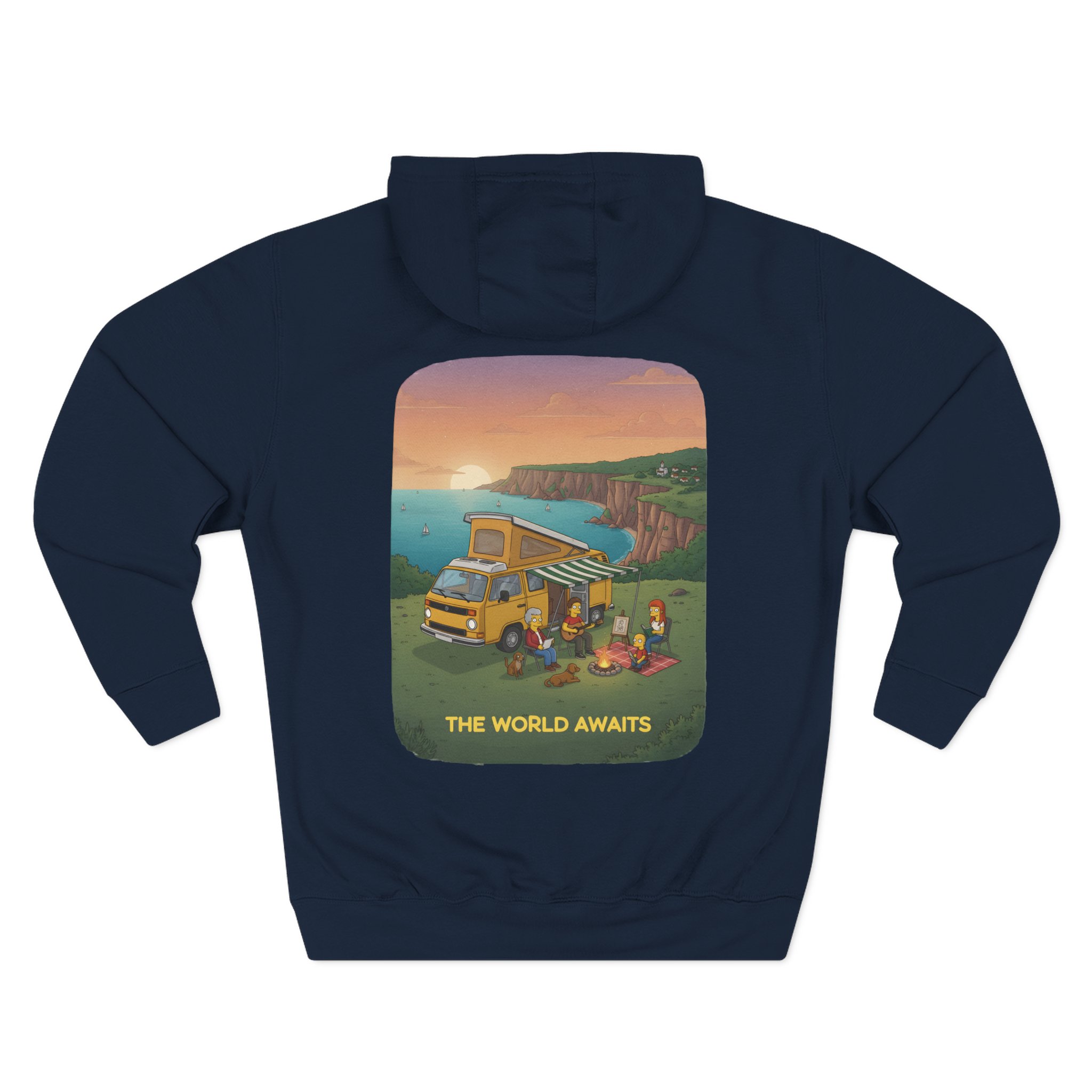 Three-Panel Fleece Hoodie - "The World Awaits" Design Sitcom-Line