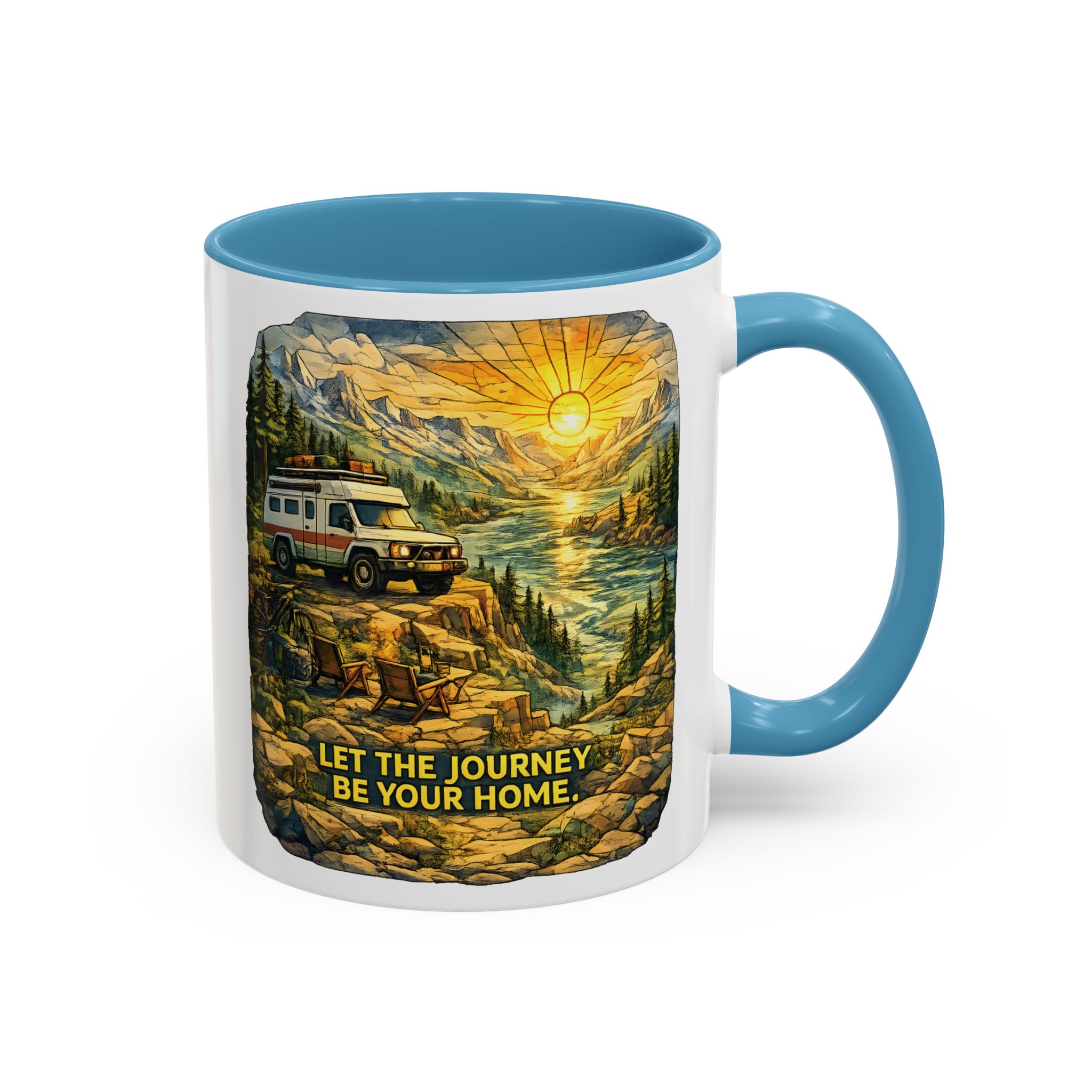 Accent Coffee Mug (11, 15oz) — "Let The Journey Be Your Home" Design Cubic-Line