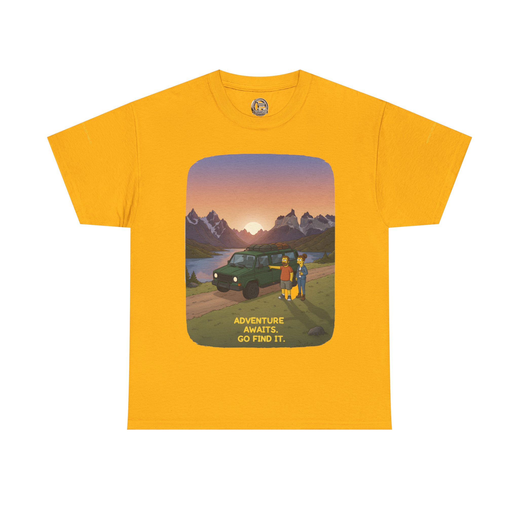 Unisex Heavy Cotton Tee — "Adventure Awaits-Go Find It" Design Sitcom-Line