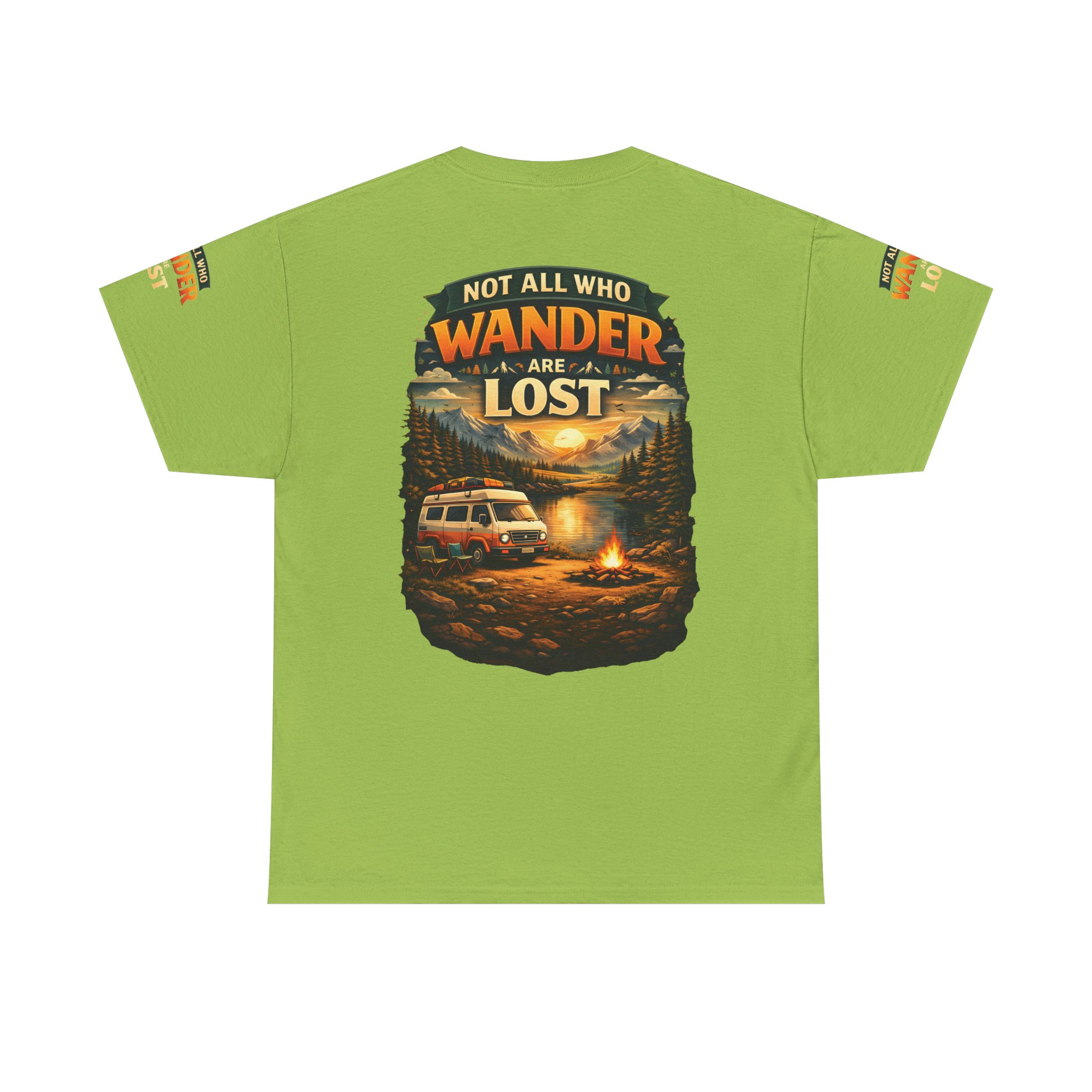 Unisex Heavy Cotton Tee — "Not All Who Wander Are Lost" Design Scenic-Line