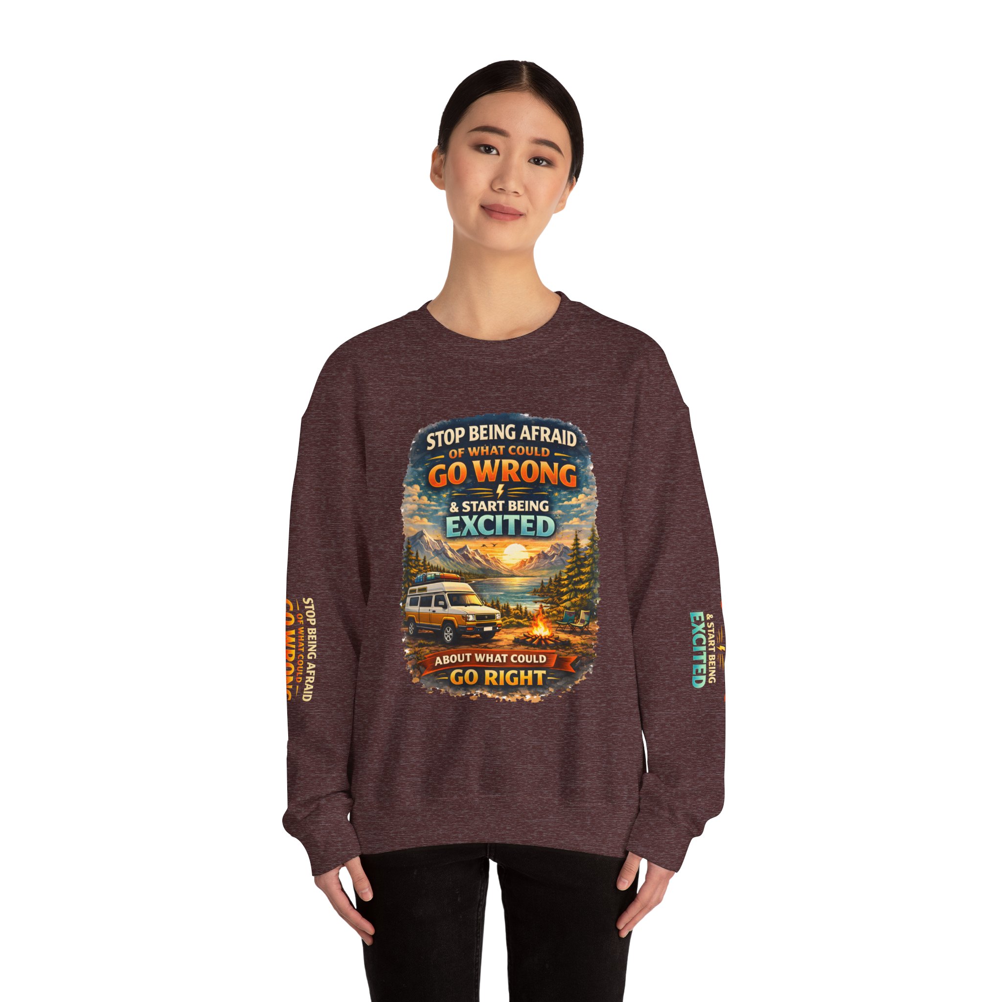 Unisex Heavy Blend™ Crewneck Sweatshirt — "Stop Being Afraid Of What Could Go Wrong" Design Scenic-Line