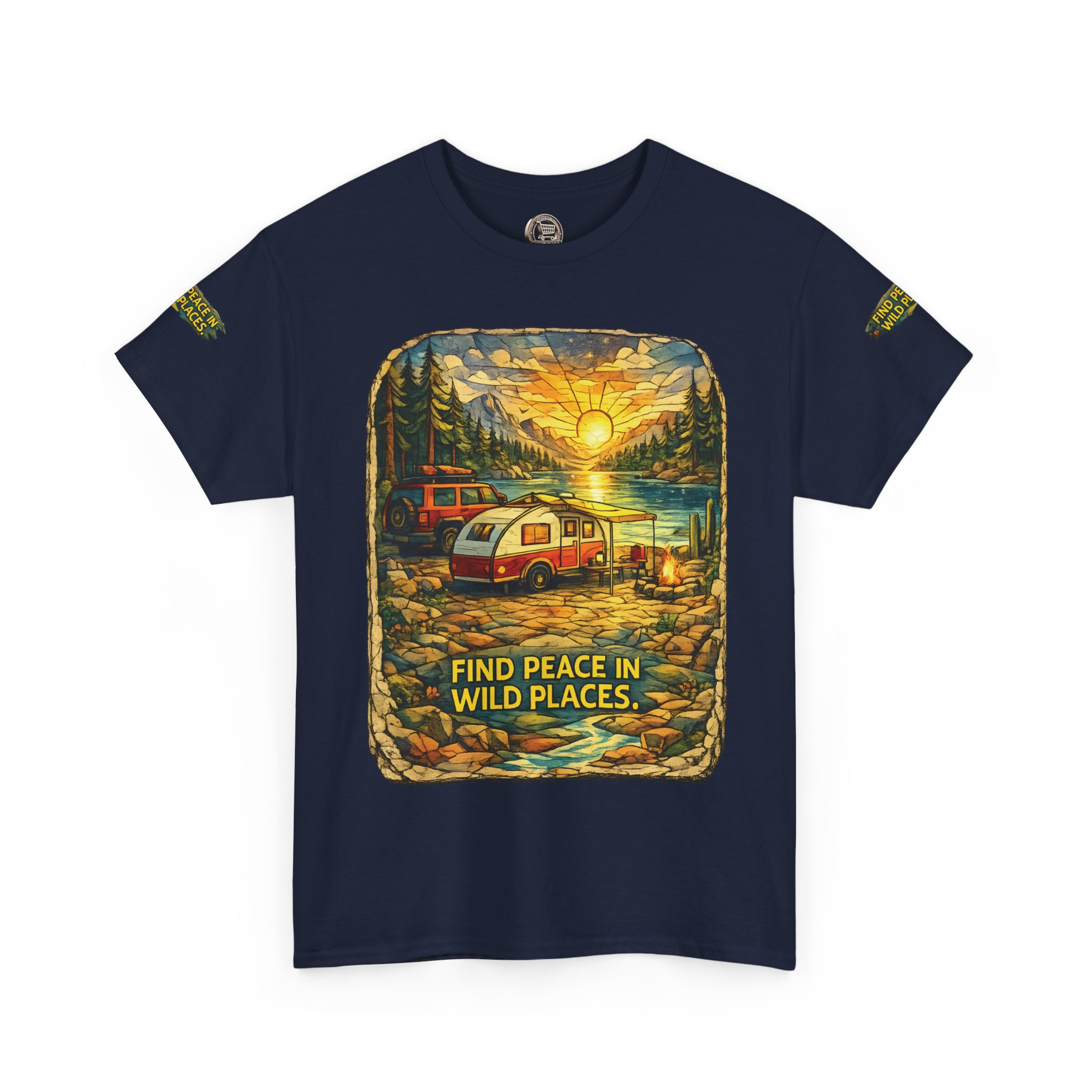Unisex Heavy Cotton Tee — "Find Peace In Wild Places" Design Cubic-Line