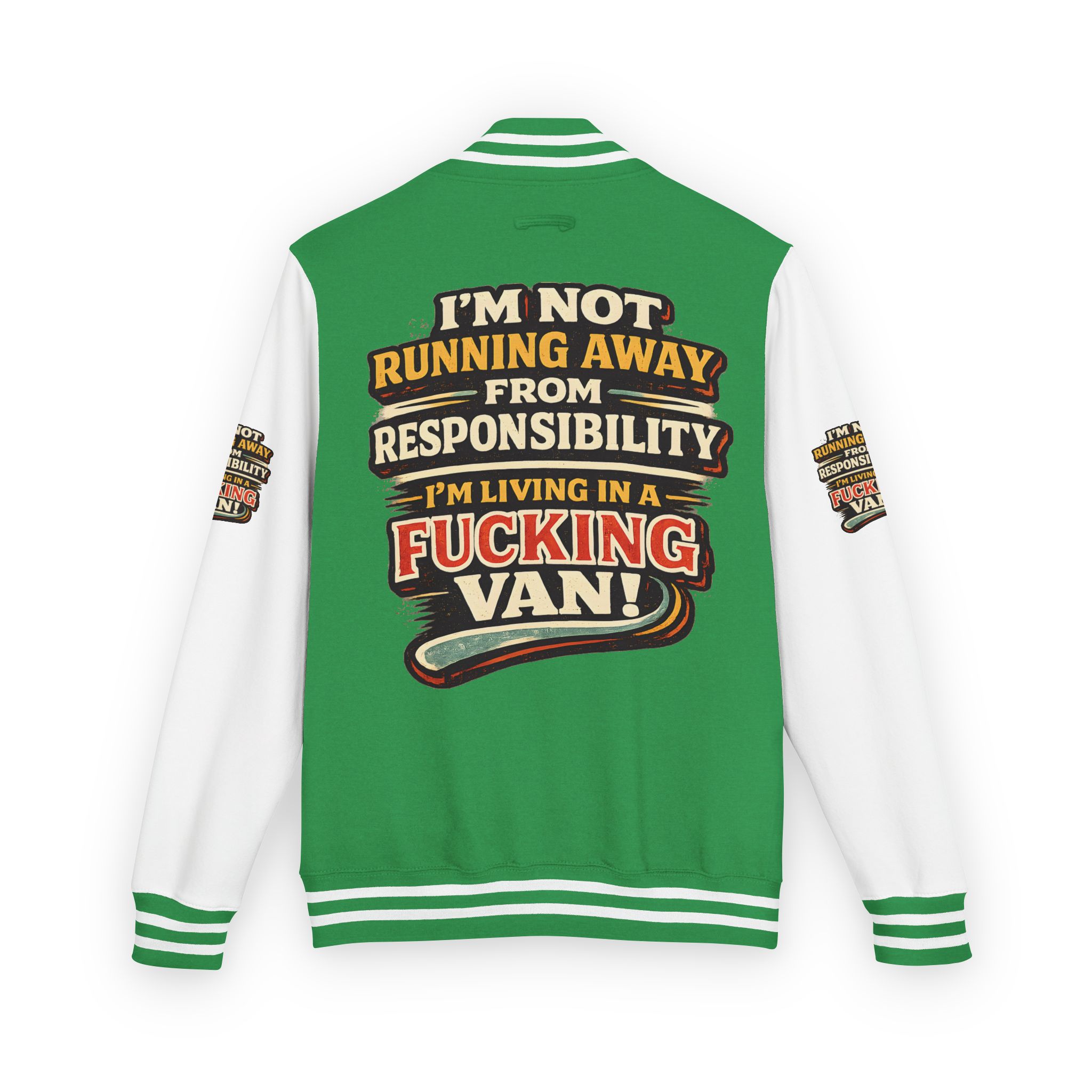 Unisex Heavyweight Letterman Jacket — "I`m Not running Away" Design F**K-Line