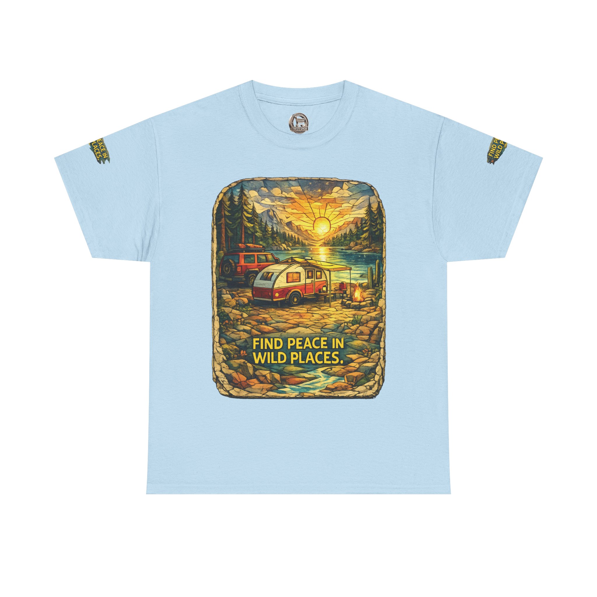 Unisex Heavy Cotton Tee — "Find Peace In Wild Places" Design Cubic-Line
