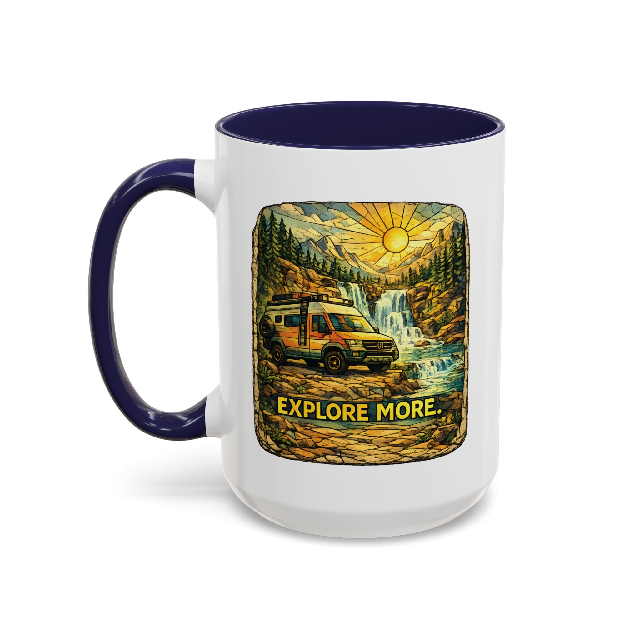 Accent Coffee Mug (11, 15oz) — "Explore More" Design Cubic-Line