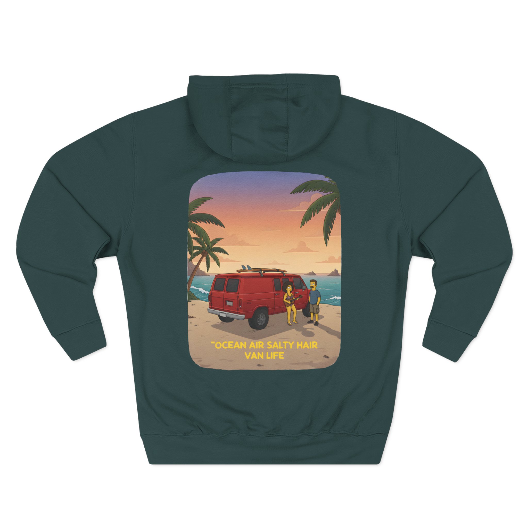 Three-Panel Fleece Hoodie - "Ocean Air Salty Hair Van Life" Design Sitcom-Line