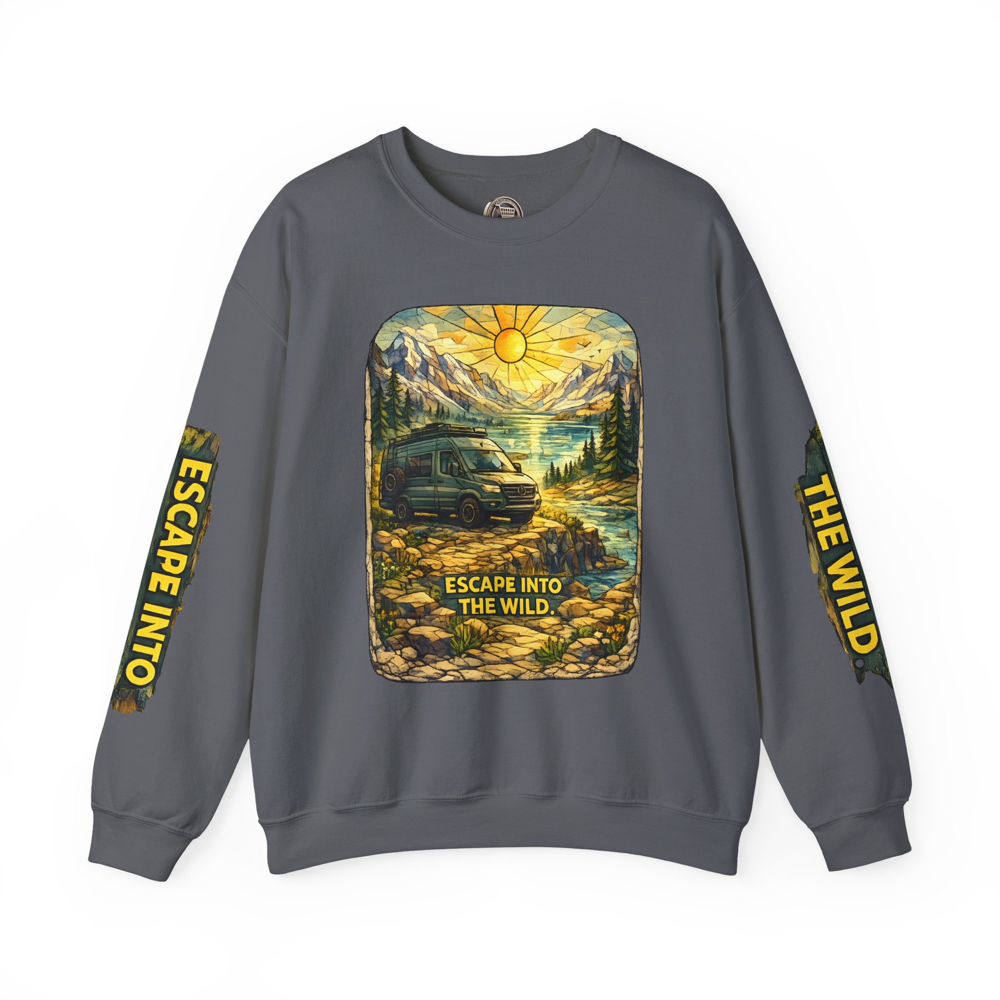 Unisex Heavy Blend™ Crewneck Sweatshirt — "Escape Into The Wild" Design Cubic-Line