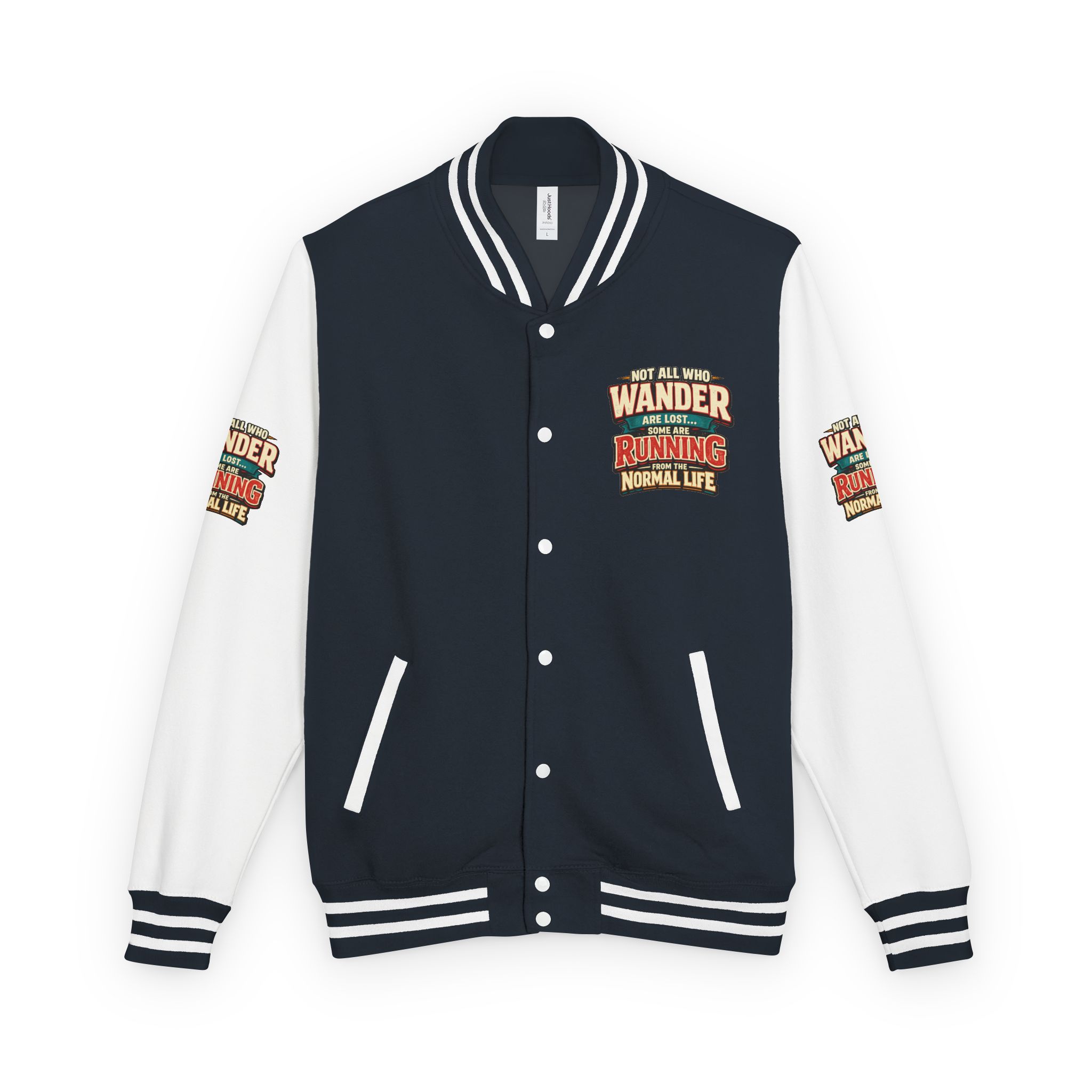 Unisex Heavyweight Letterman Jacket — "Not All Who Wander Are Lost" Design F**K-Line
