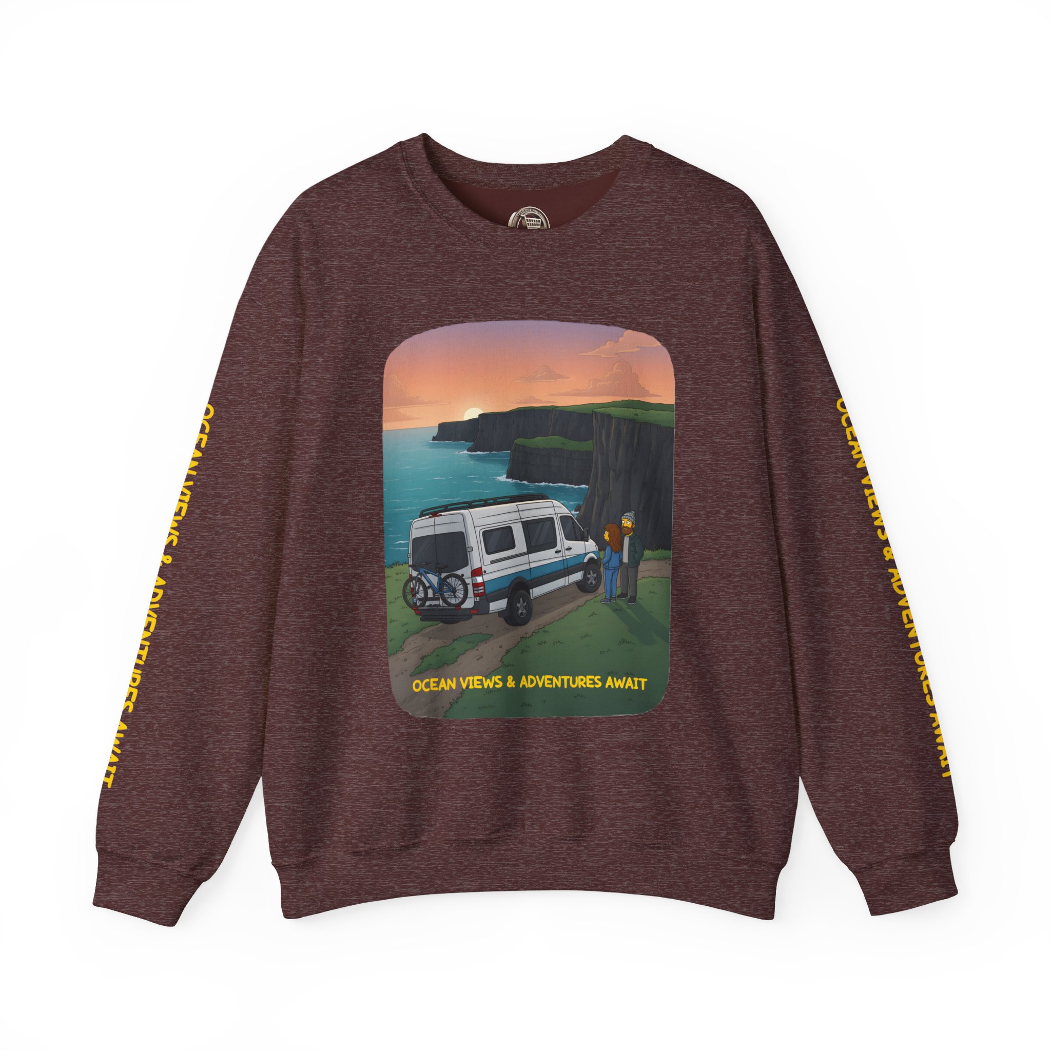 Unisex Heavy Blend™ Crewneck Sweatshirt — "Ocean Views-Adventures Awaits" Design Sitcom-Line