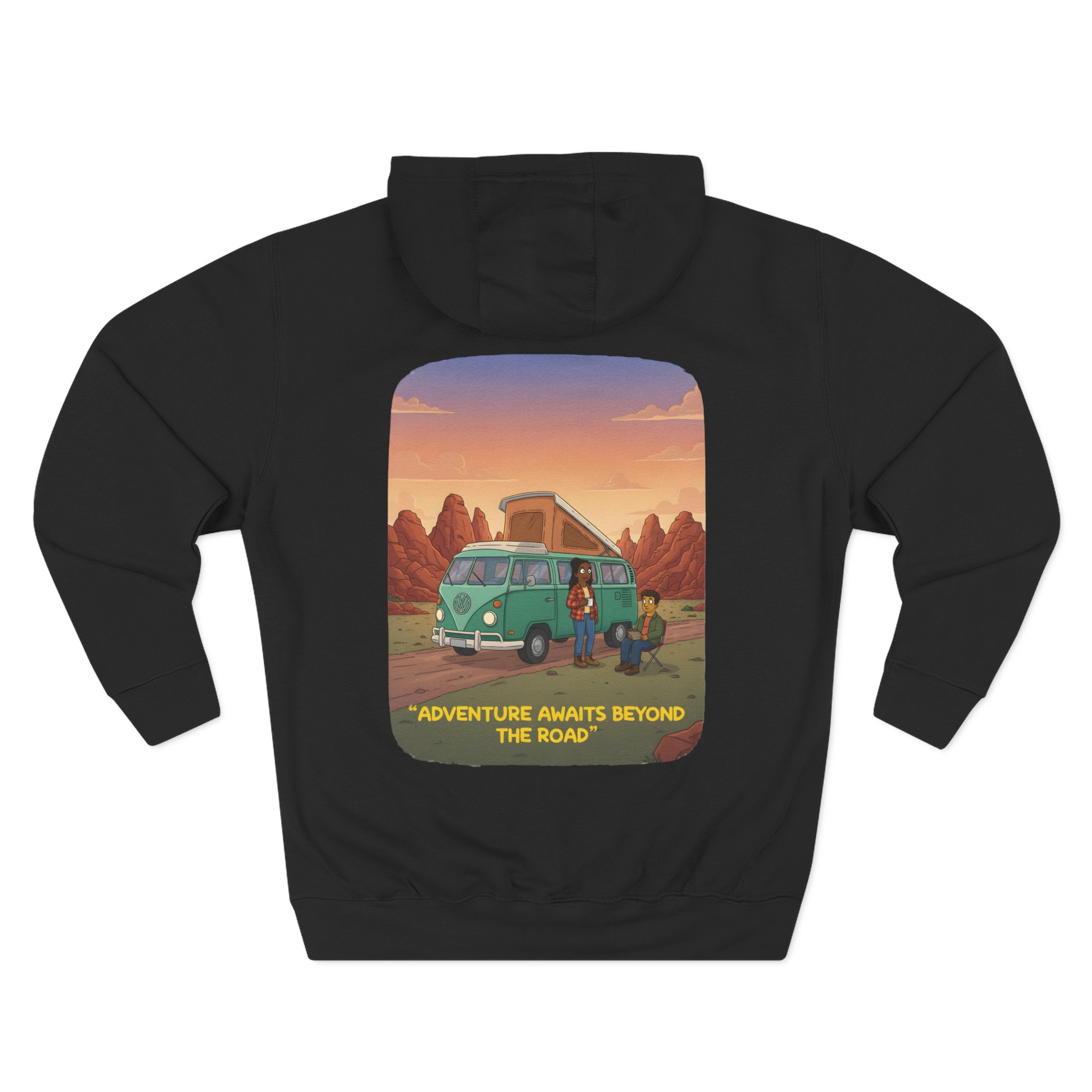 Three-Panel Fleece Hoodie - "Adventure Awaits Beyond The Road" Design Sitcom-Line