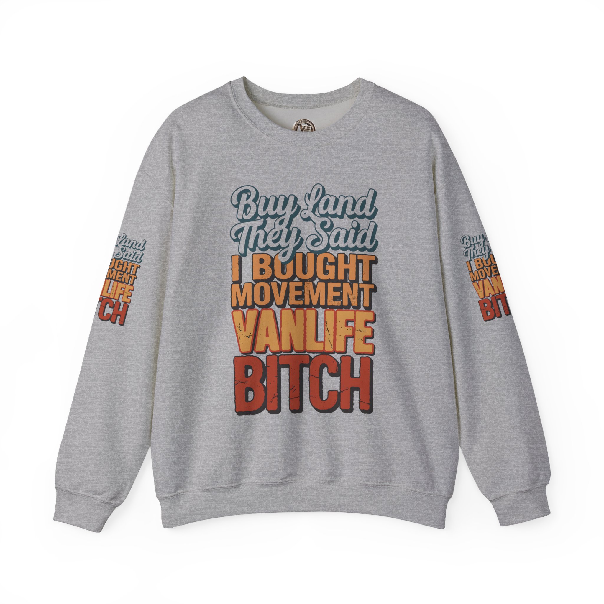 Unisex Heavy Blend™ Crewneck Sweatshirt — "Buy Land They Said" Design F**K-Line