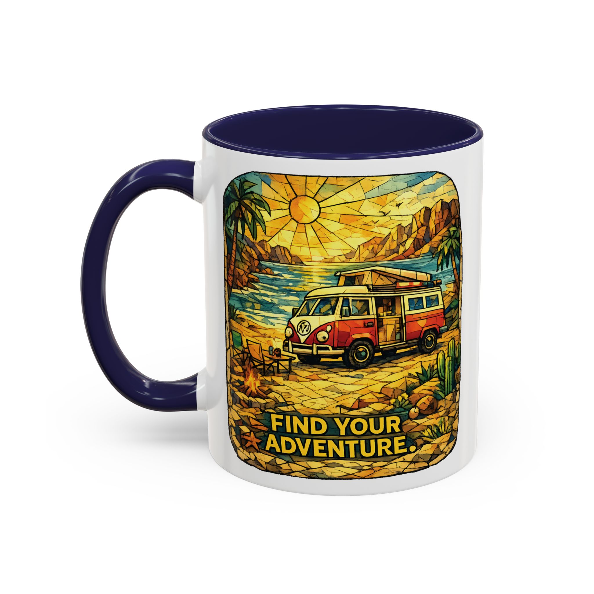Accent Coffee Mug (11, 15oz) — ""Find Your Adventure"" Design Cubic-Line