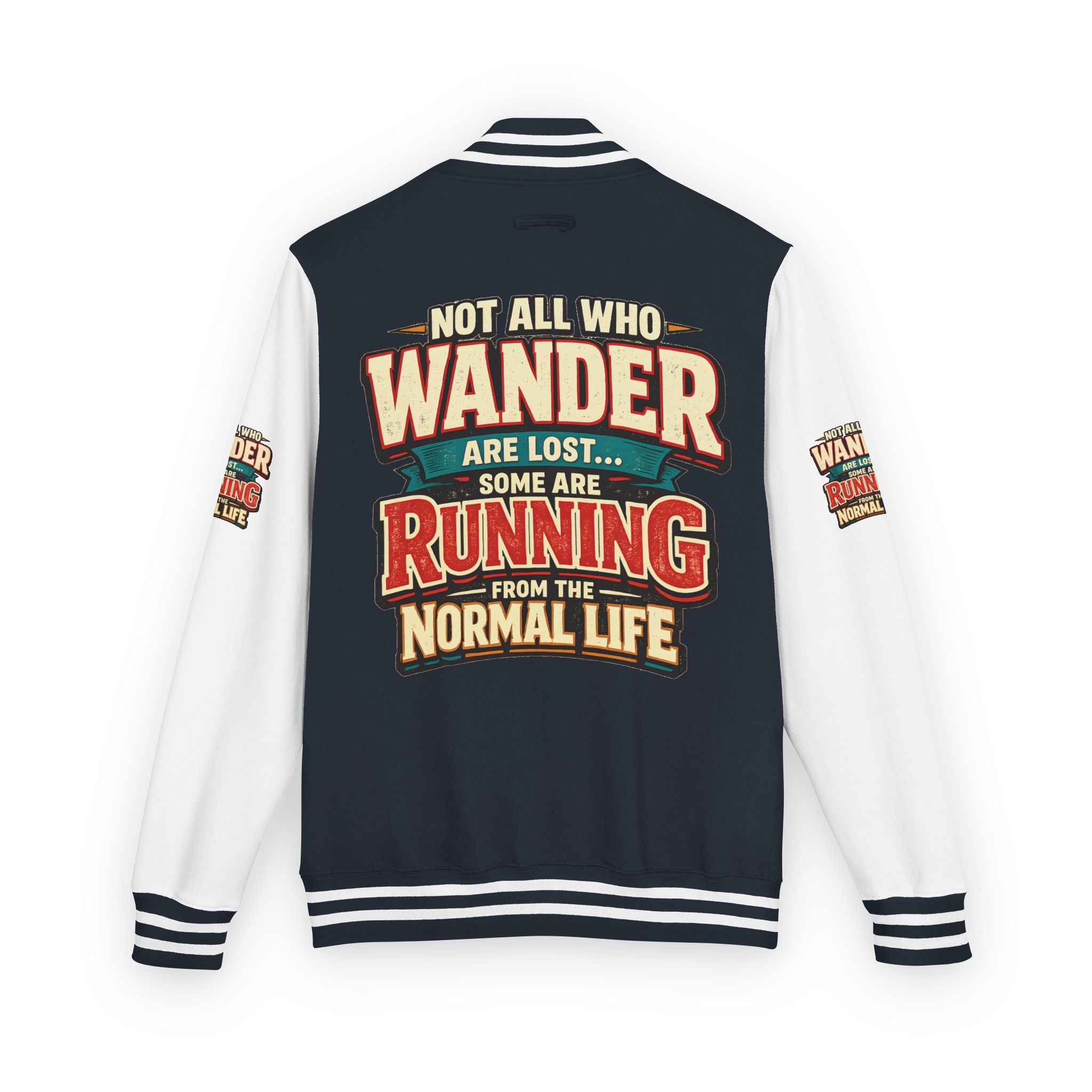Unisex Heavyweight Letterman Jacket — "Not All Who Wander Are Lost" Design F**K-Line