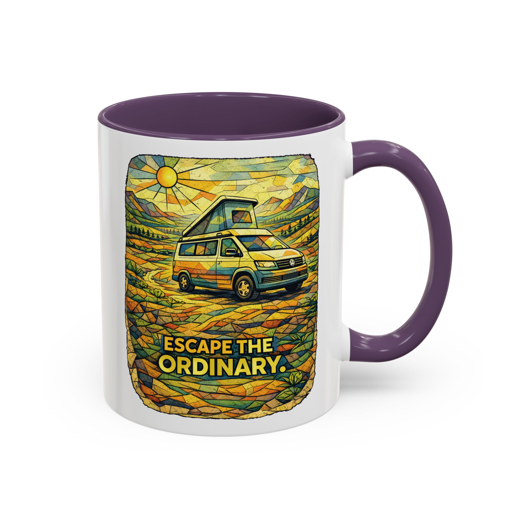 Accent Coffee Mug (11, 15oz) — "Escape The Ordinary" Design Cubic-Line