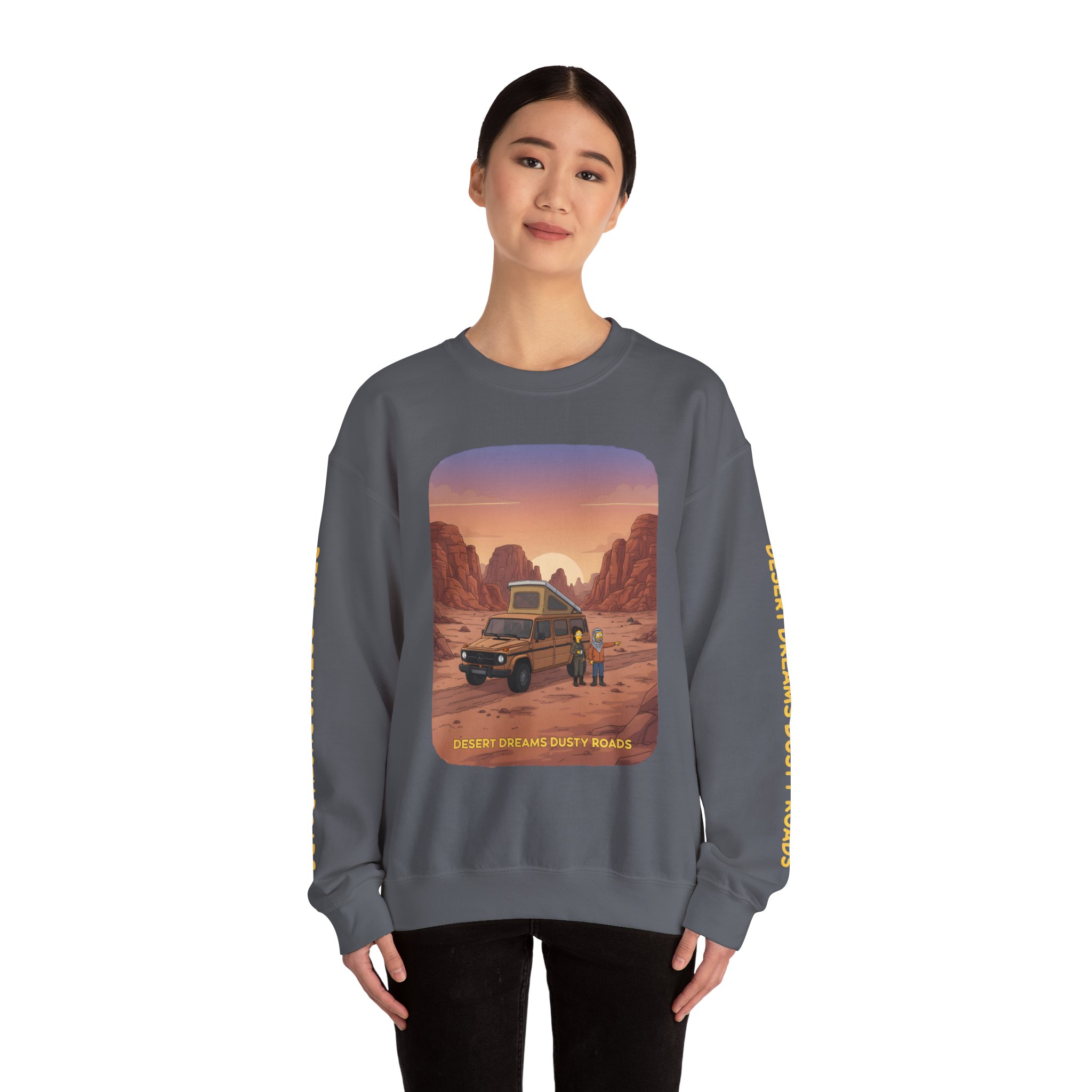 Unisex Heavy Blend™ Crewneck Sweatshirt — "Desert Dreams Dusty Roads" Design Sitcom-Line