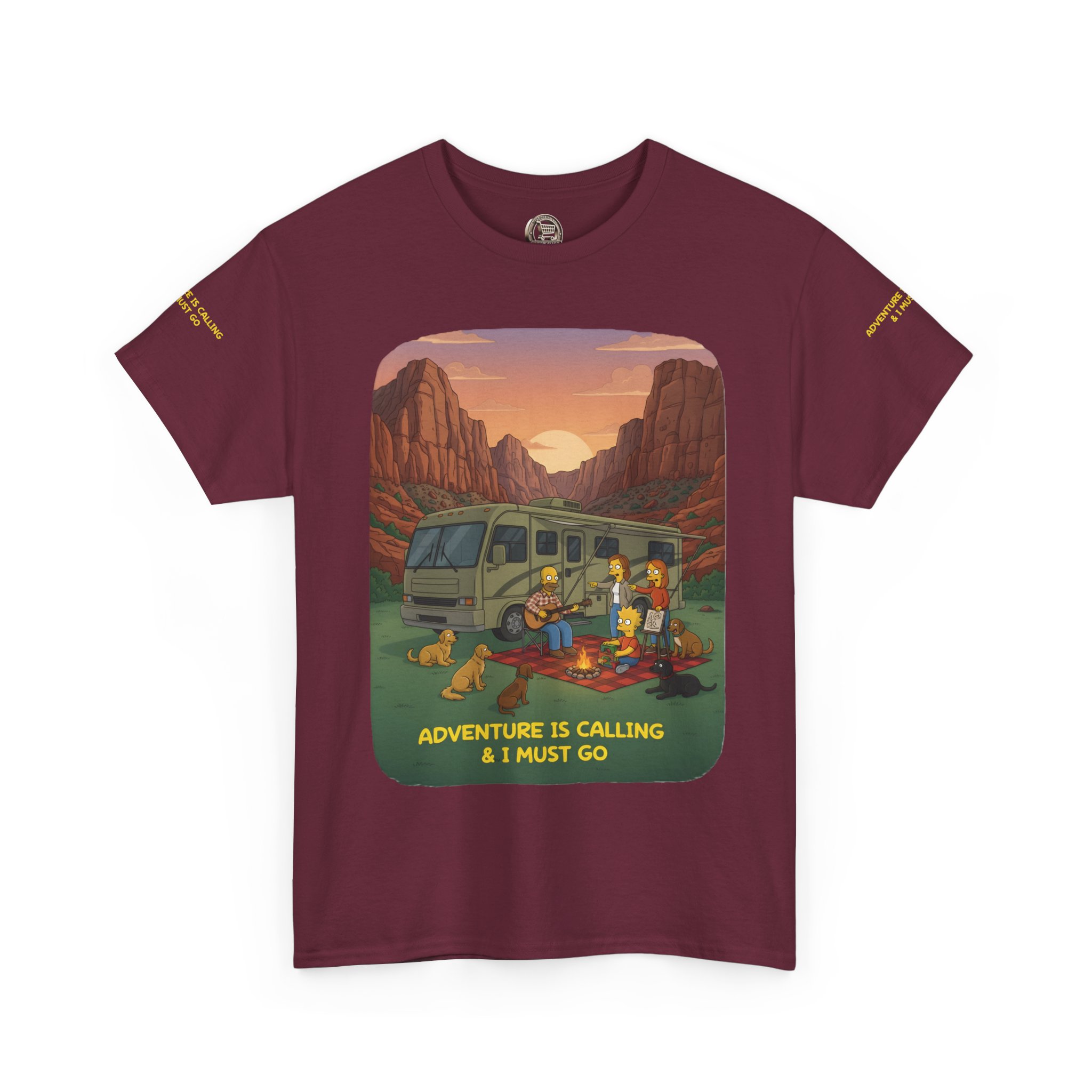 Unisex Heavy Cotton Tee — "Adventure Is Calling-I Must Go" Design Sitcom-Line