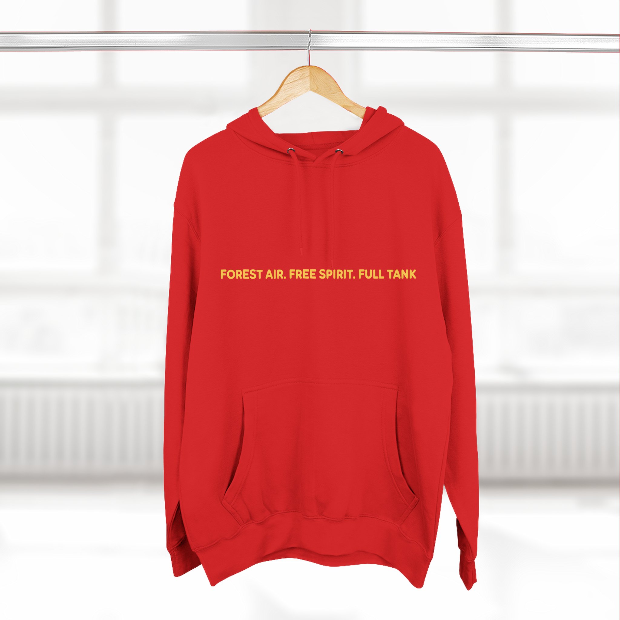 Three-Panel Fleece Hoodie - "Forest Air Free Spirit Full Tank" Design Sitcom-Line