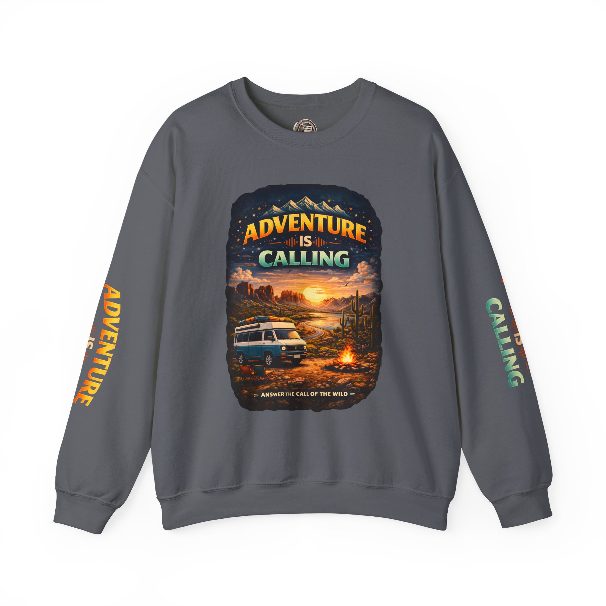 Unisex Heavy Blend™ Crewneck Sweatshirt — "Adventure Is Calling" Design Scenic-Line