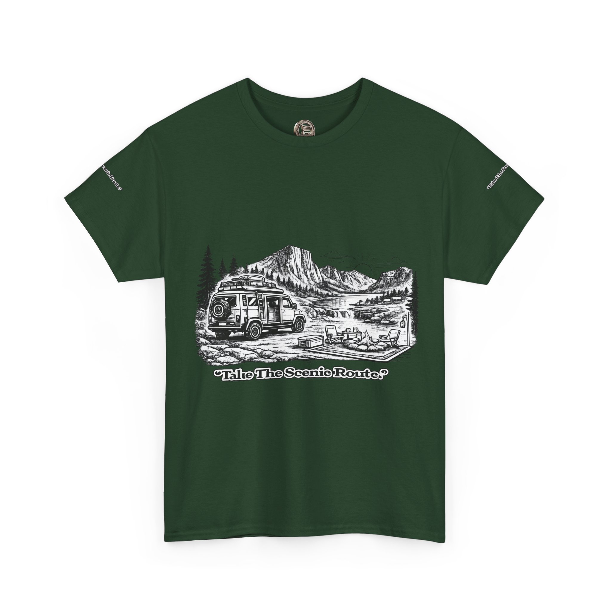 Unisex Heavy Cotton Tee — "Take The Scenic Route" Design Minimal-Line