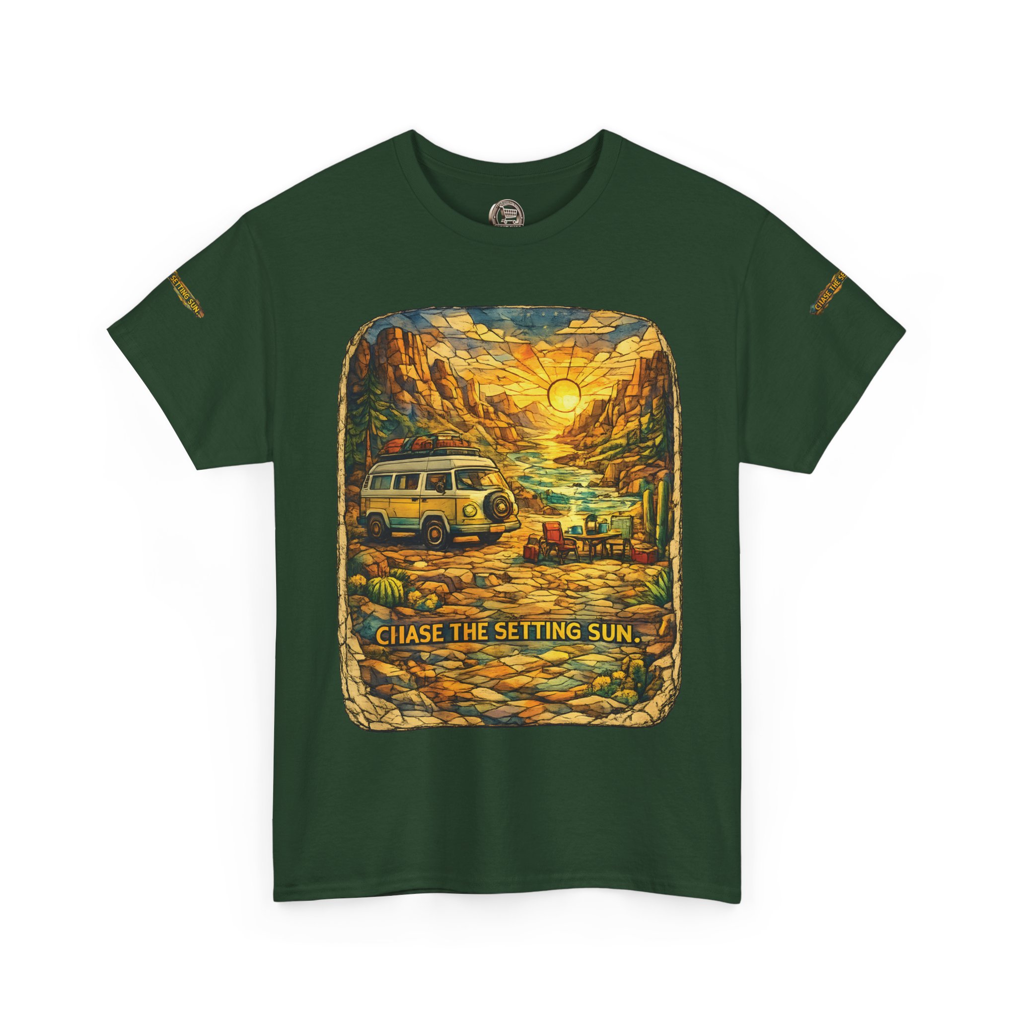 Unisex Heavy Cotton Tee — "Chase The Settings Sun" Design Cubic-Line