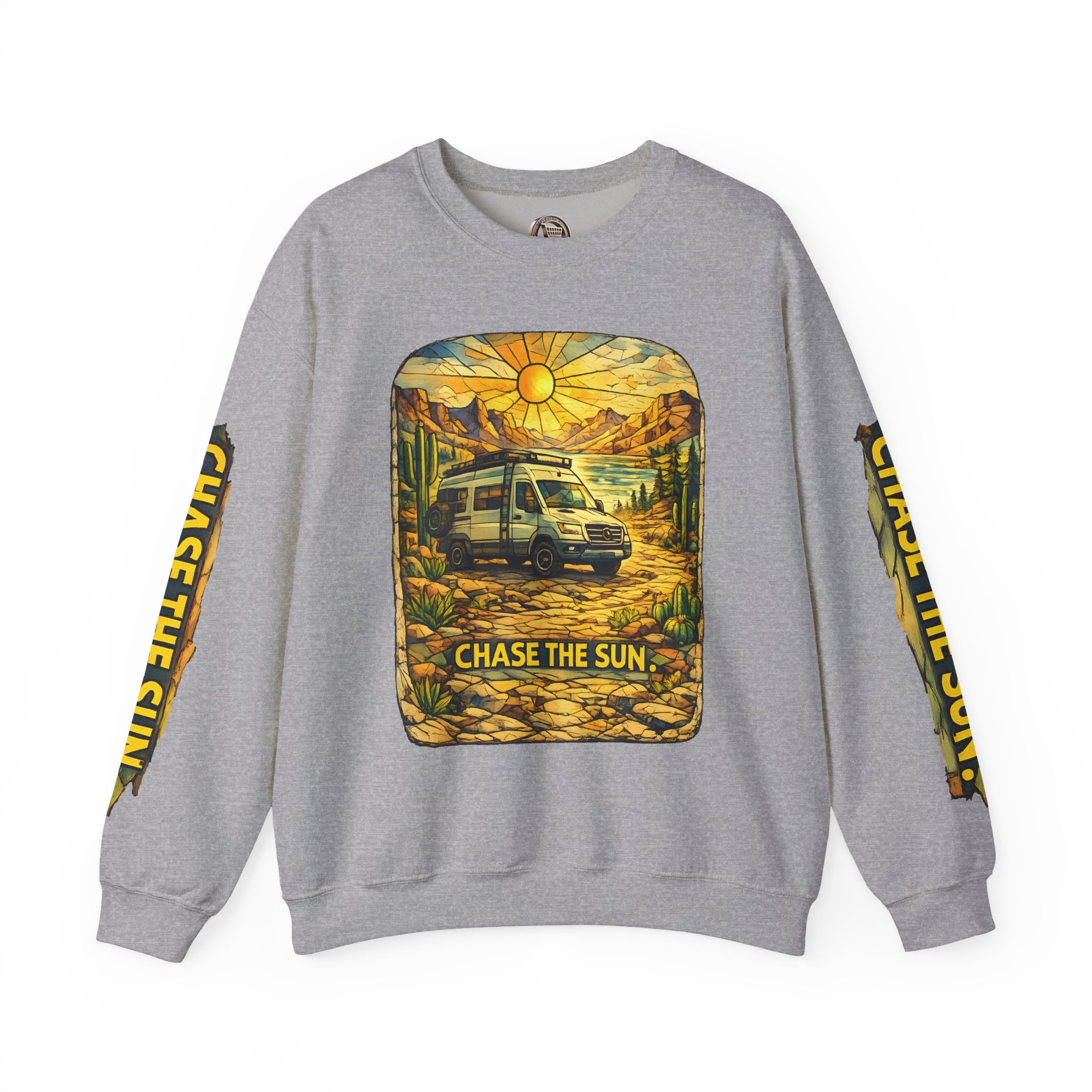 Unisex Heavy Blend™ Crewneck Sweatshirt — "Chase The Sun" Design Cubic-Line