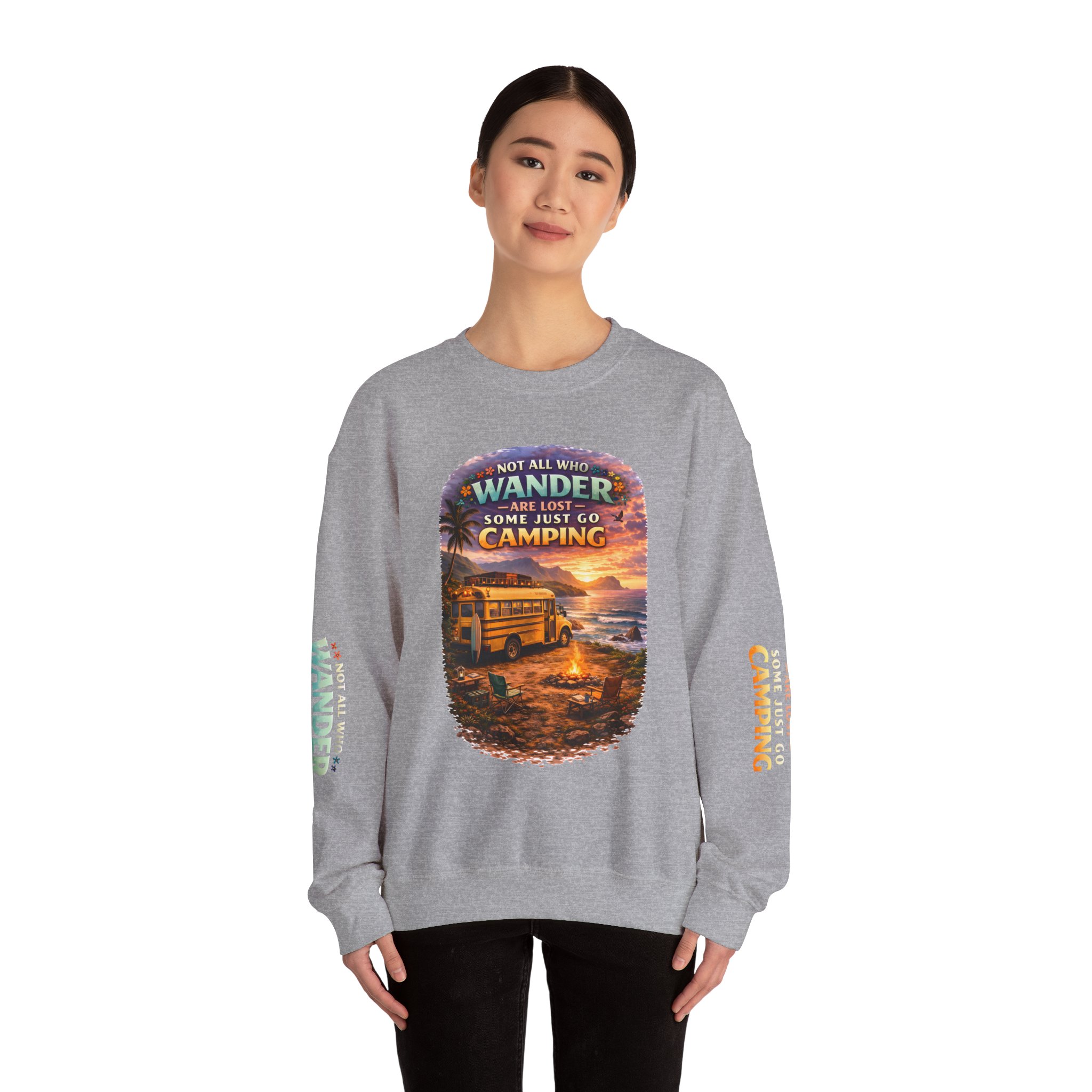Unisex Heavy Blend™ Crewneck Sweatshirt — "Not All Who Wander Are Lost" Design Scenic-Line