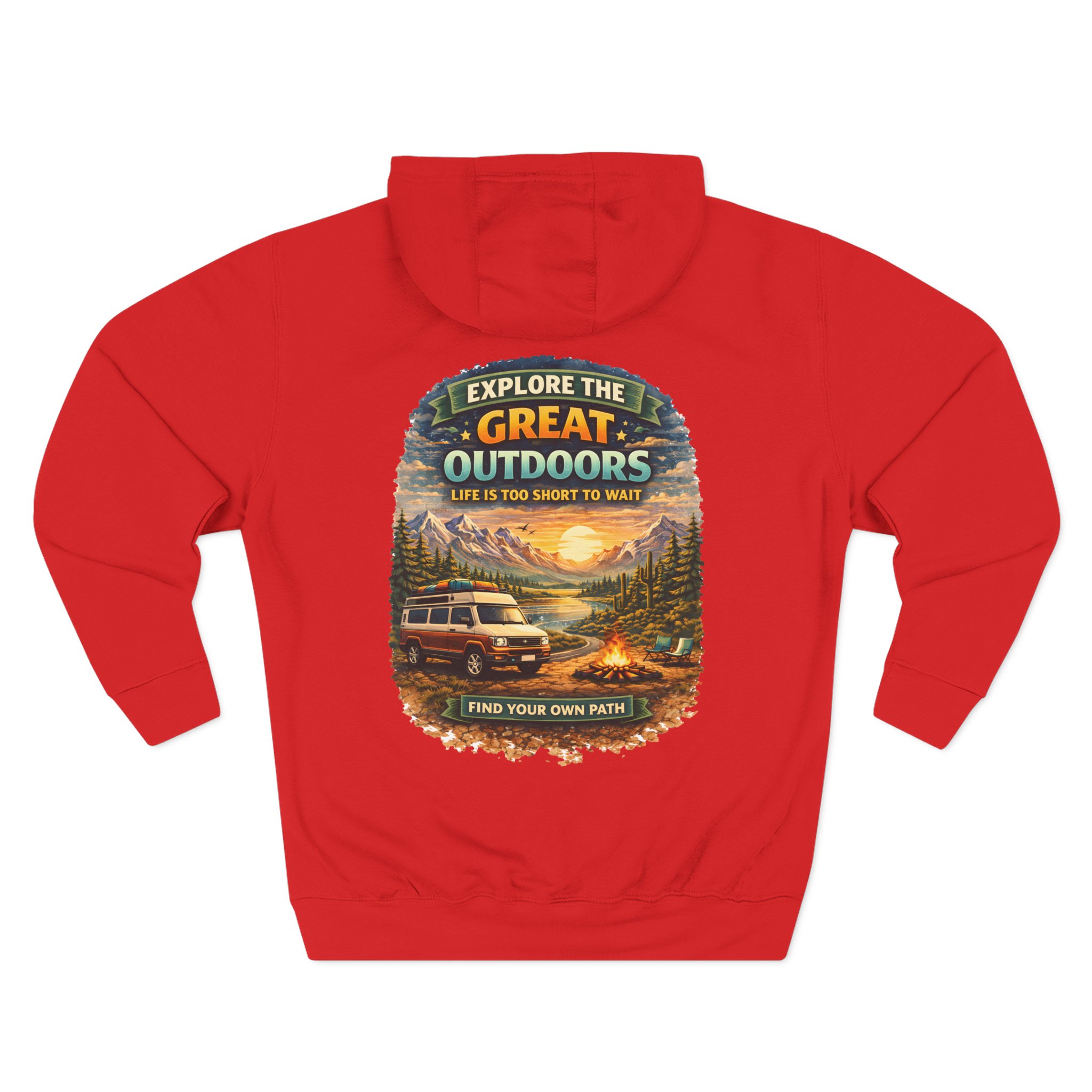 Three-Panel Fleece Hoodie - "Explore The Great Outdoors" Design Scenic-Line