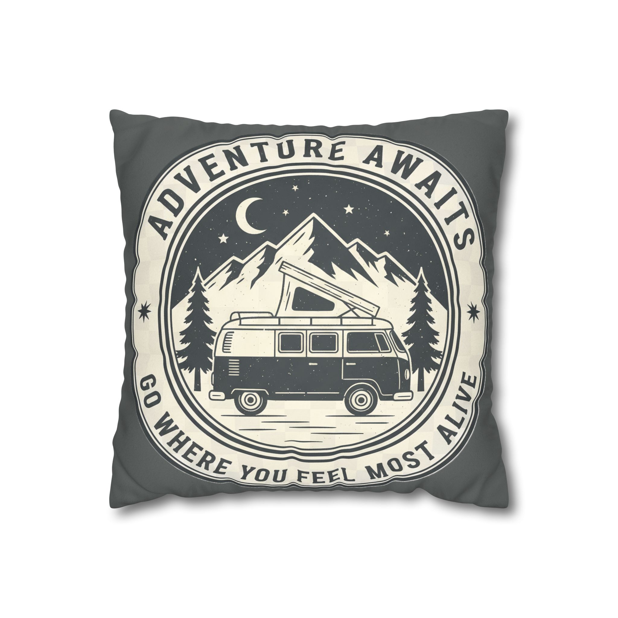 Pillowcase — "Adventure Awaits-Go Where You Feel Most Alive" Faux Suede Travel Throw Pillow Cover
