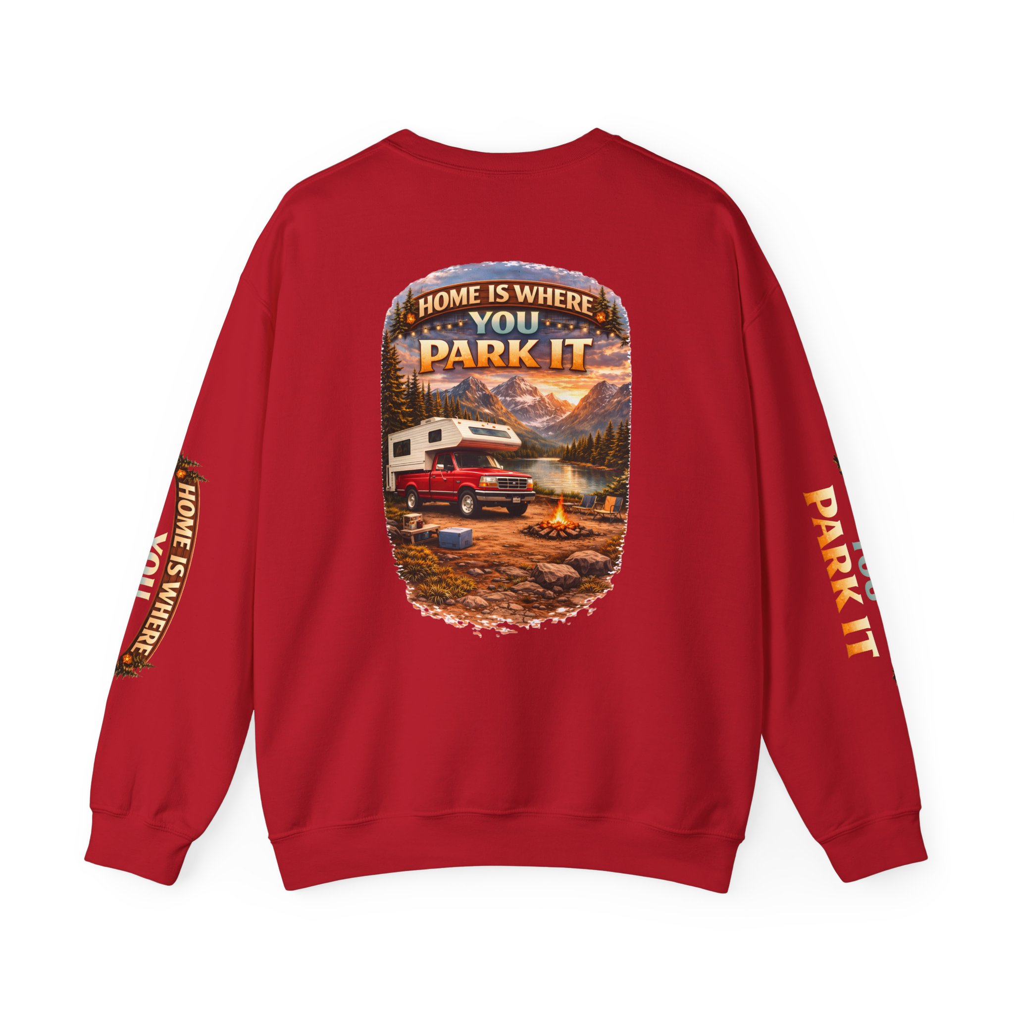 Unisex Heavy Blend™ Crewneck Sweatshirt — "Home Is Where You Park It" Design Scenic-Line