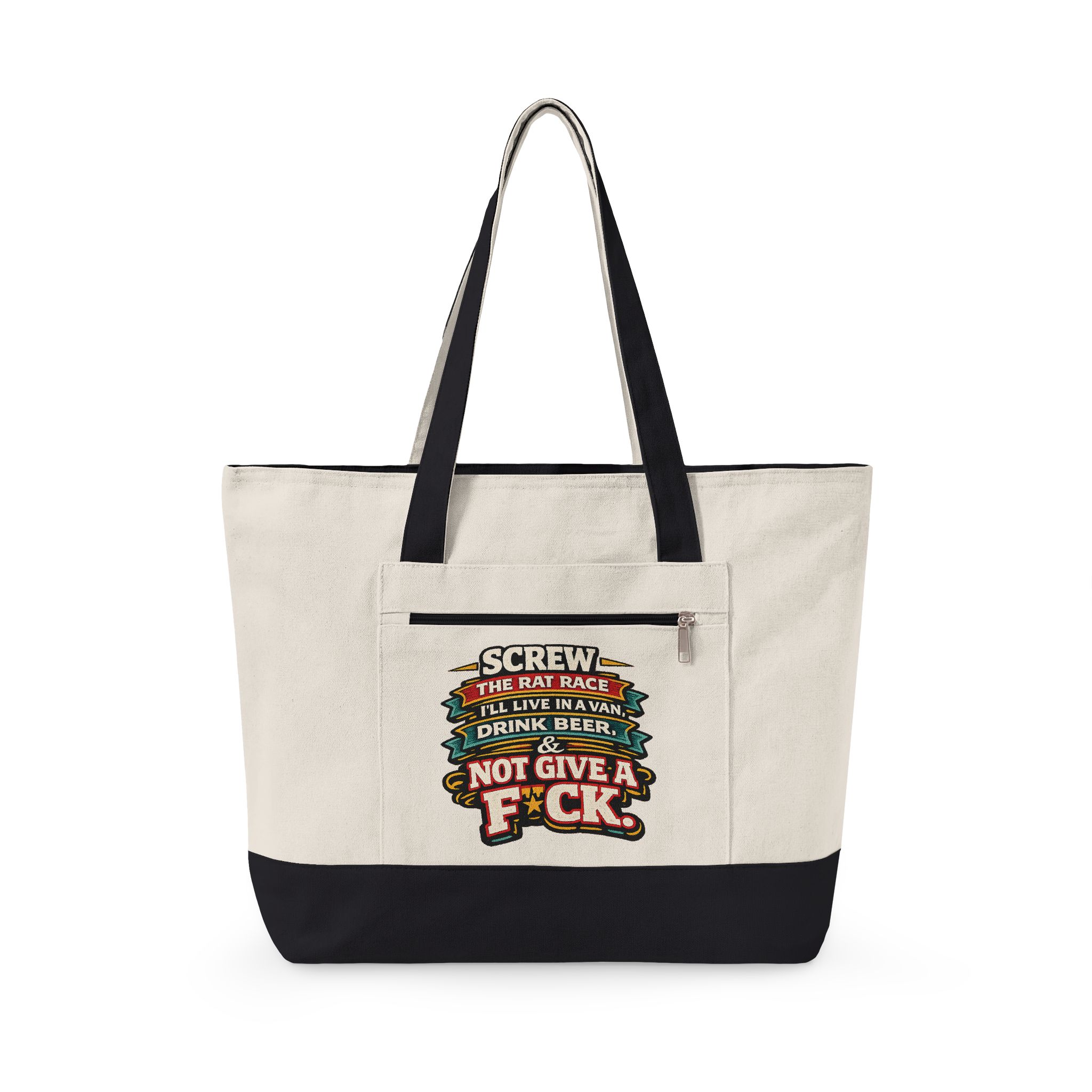 Zippered Canvas Tote — "Screw The Rat Race" (Design F**K-Line)