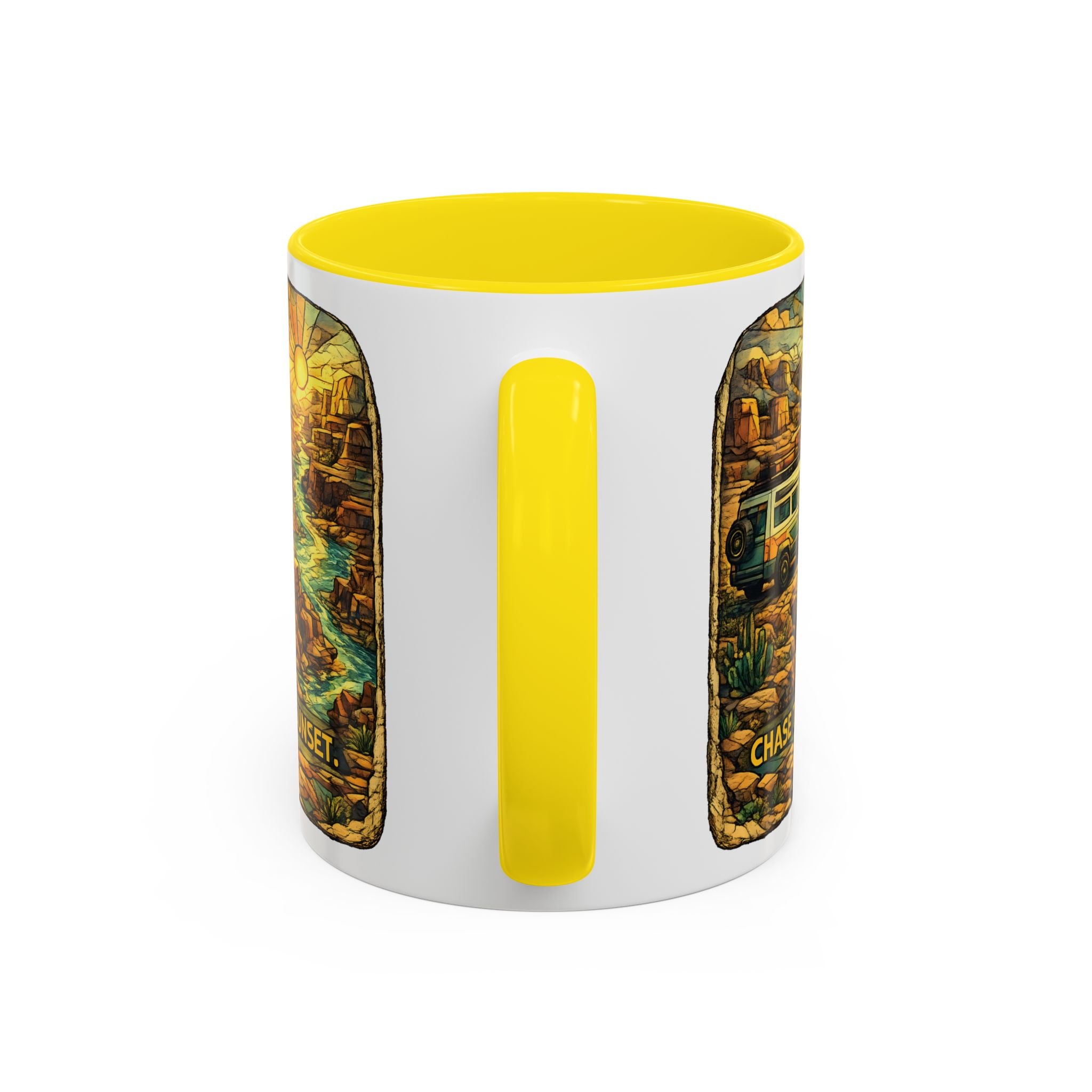 Accent Coffee Mug (11, 15oz) — "Chase The Sunset" Design Cubic-Line