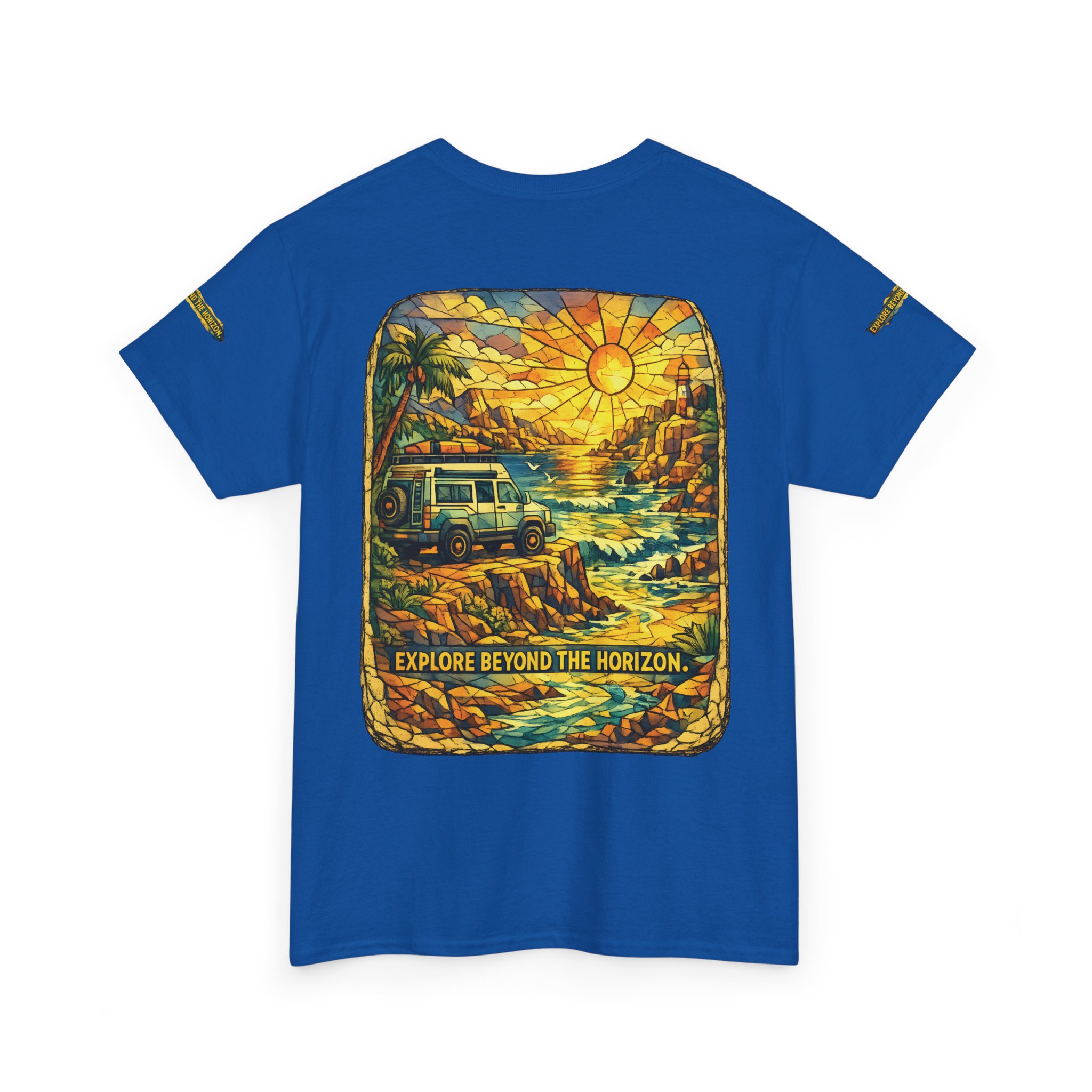 Unisex Heavy Cotton Tee — "Explore Beyond The Horizon" Design Cubic-Line