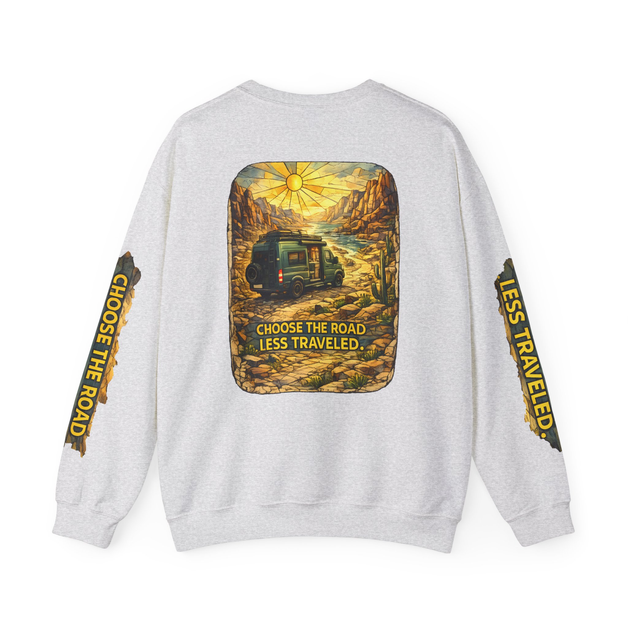 Unisex Heavy Blend™ Crewneck Sweatshirt — "Choose The Road Less Traveled" Design Cubic-Line