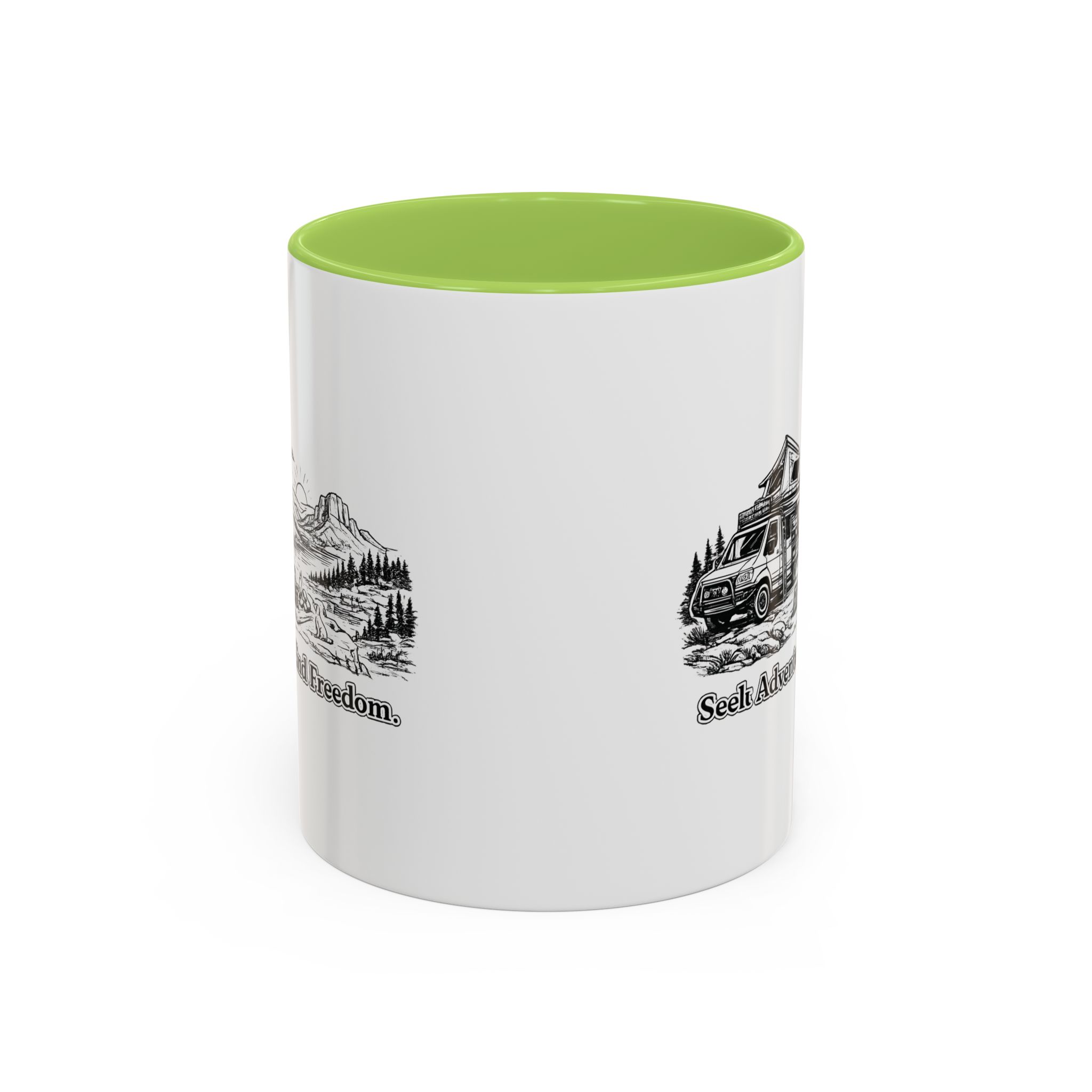 Accent Coffee Mug (11, 15oz) — "Seek Adventure, Find Freedom" Design Minimal-Line
