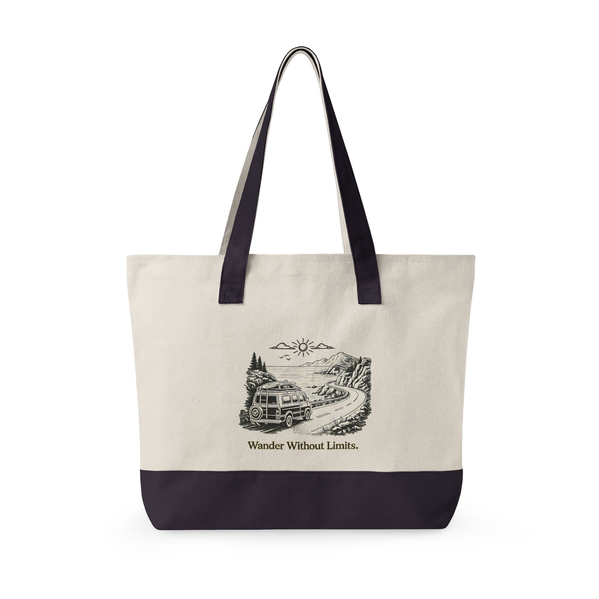Zippered Canvas Tote — "Wander Whitout Limits" (Design Minimal-Line)