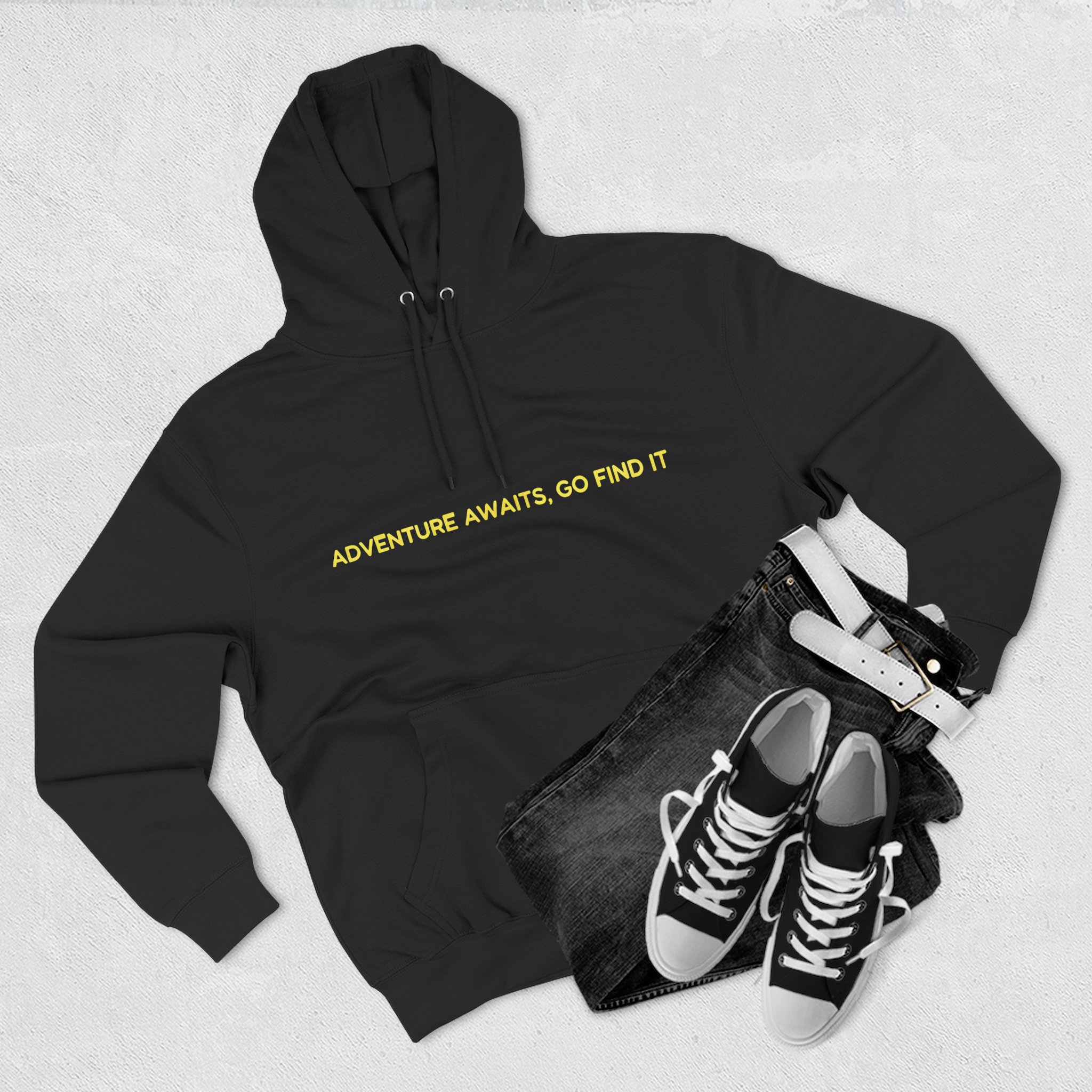 Three-Panel Fleece Hoodie - "Adventure Awaits-Go Find It"" Design Sitcom-Line